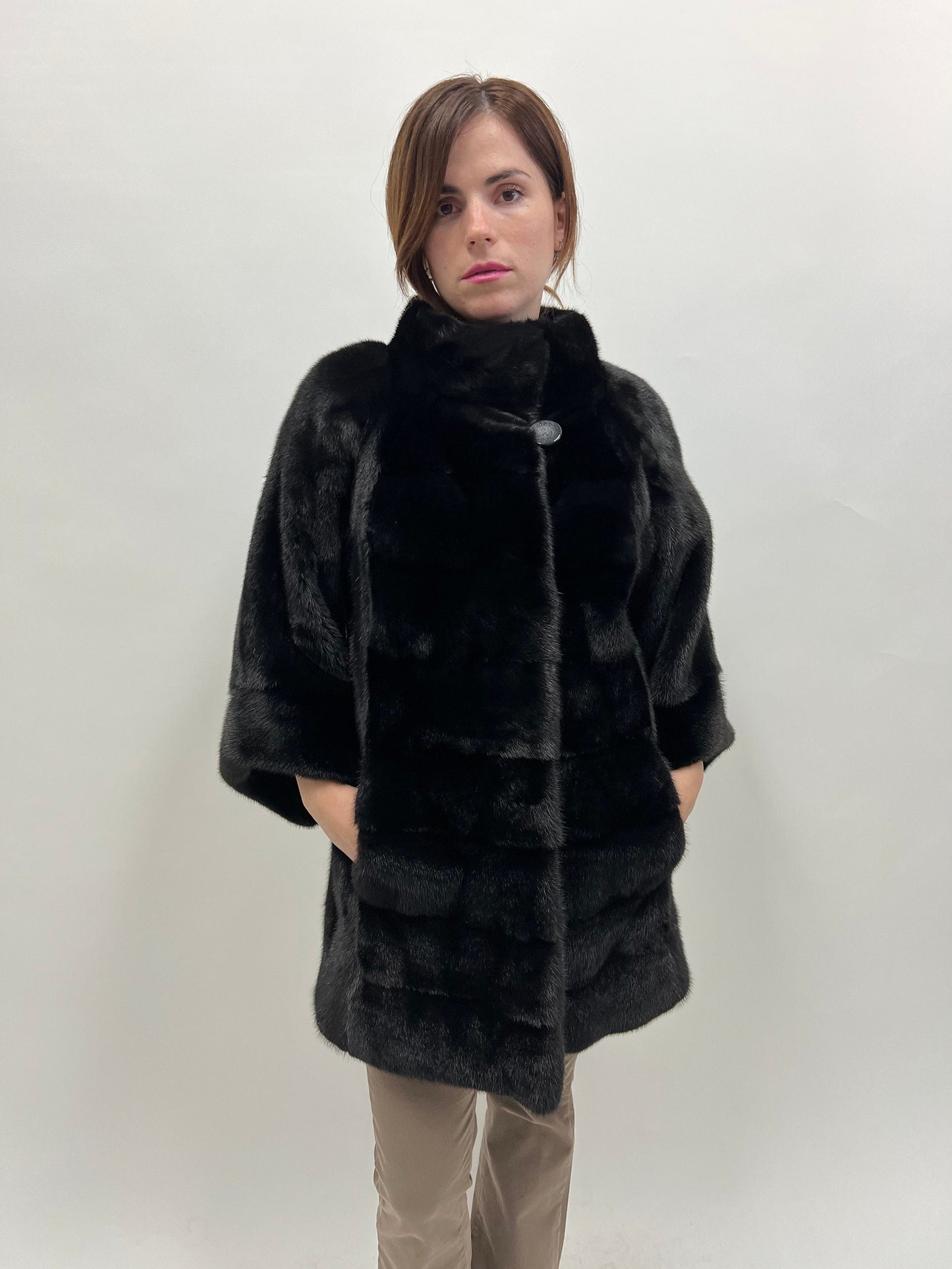 Saga Mink Fur Coat: Black Horizontal Collar Jacket