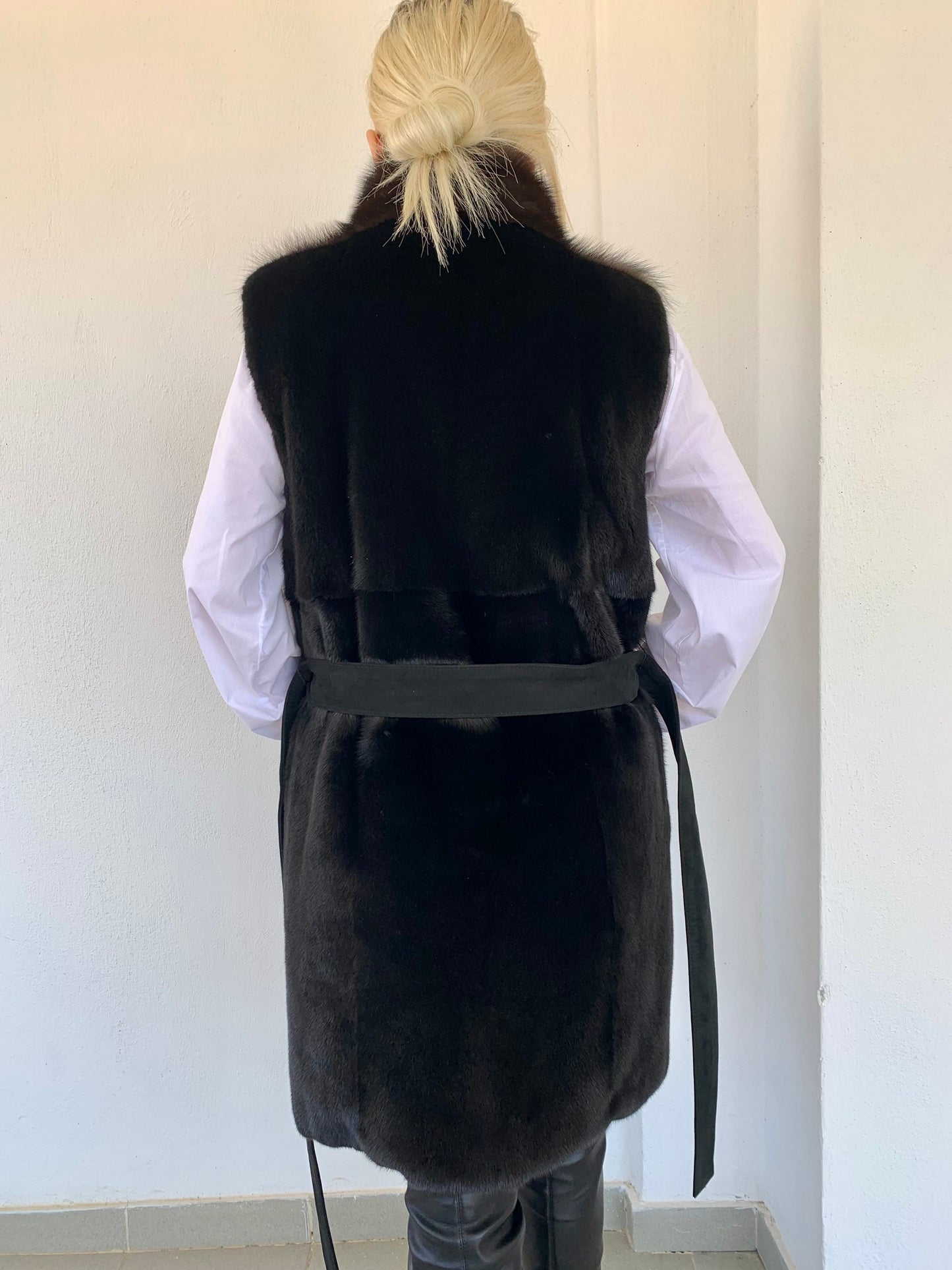 Real Sable Fur Vest: Velvet Mink Back, Suede Belt Trim