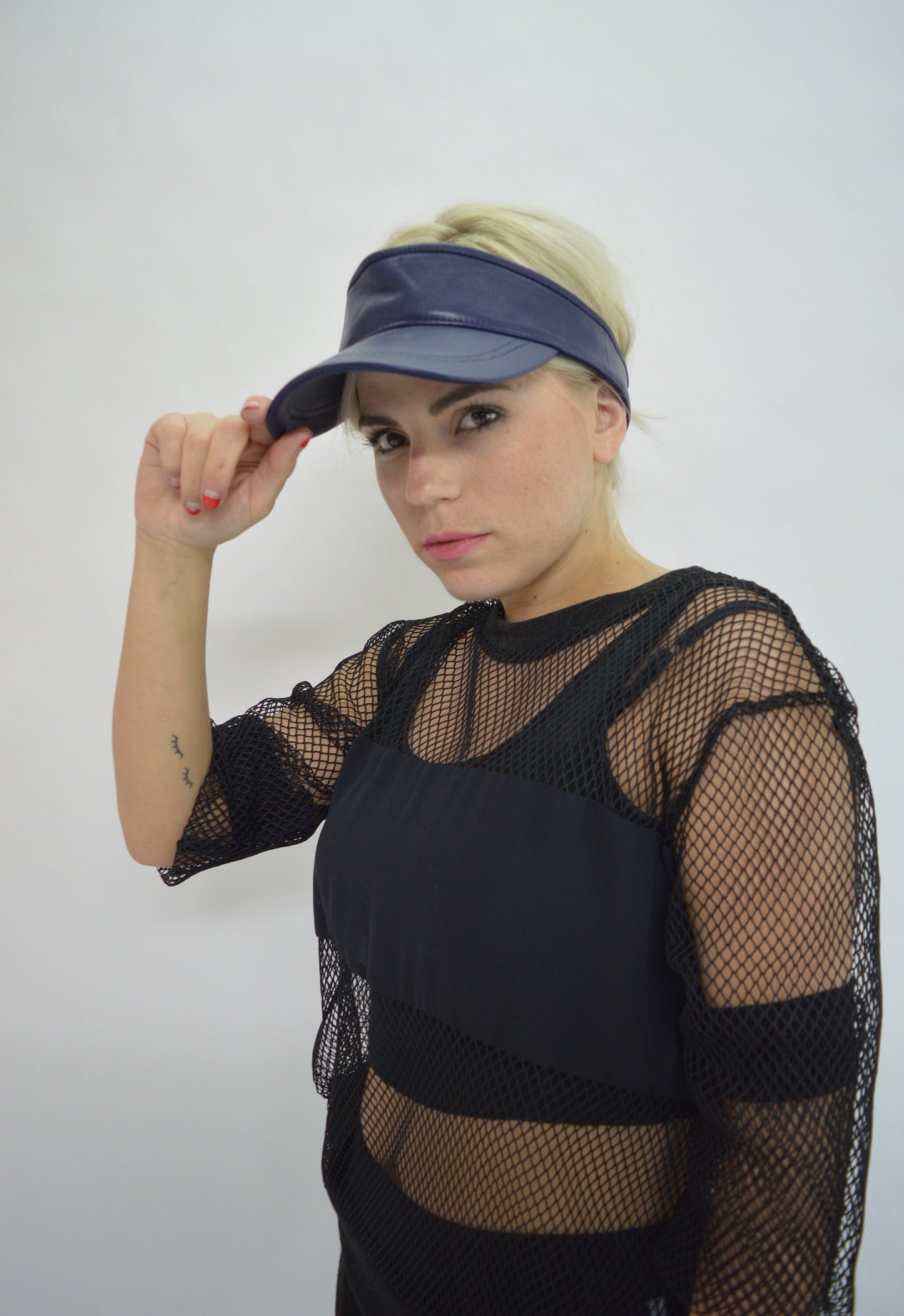 Genuine Leather Visor: Black Tennis Hat, Adjustable Back
