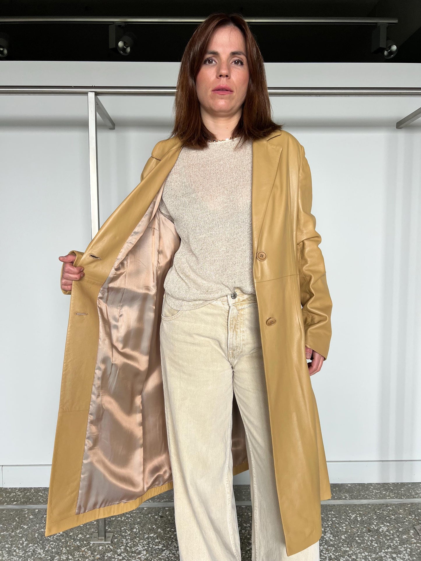 Handmade Beige Nappa Lamb Leather Coat - Made in Greece
