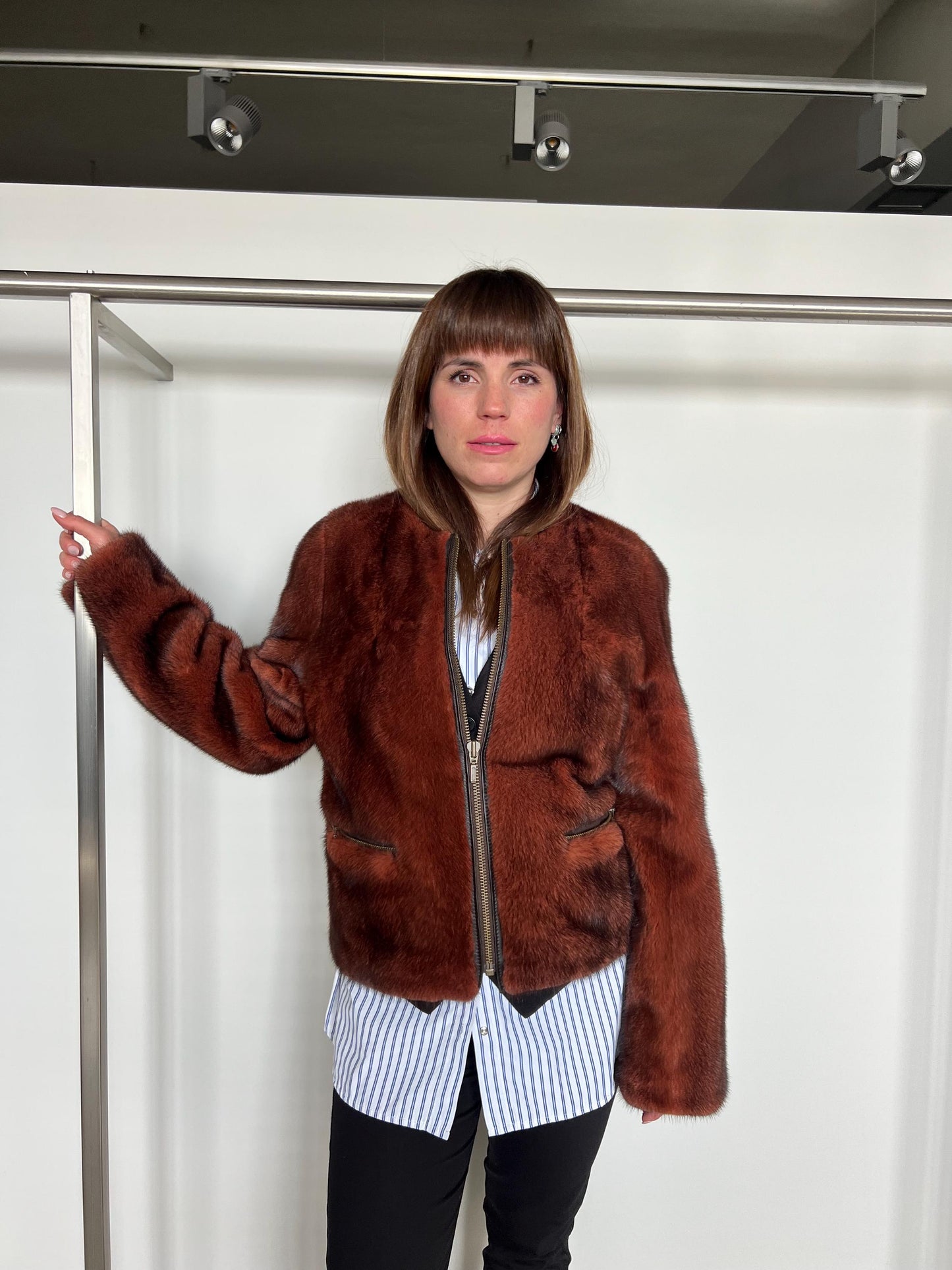 Copper Mink Fur Jacket: Saga Mink, Zipped Pockets, XSmall