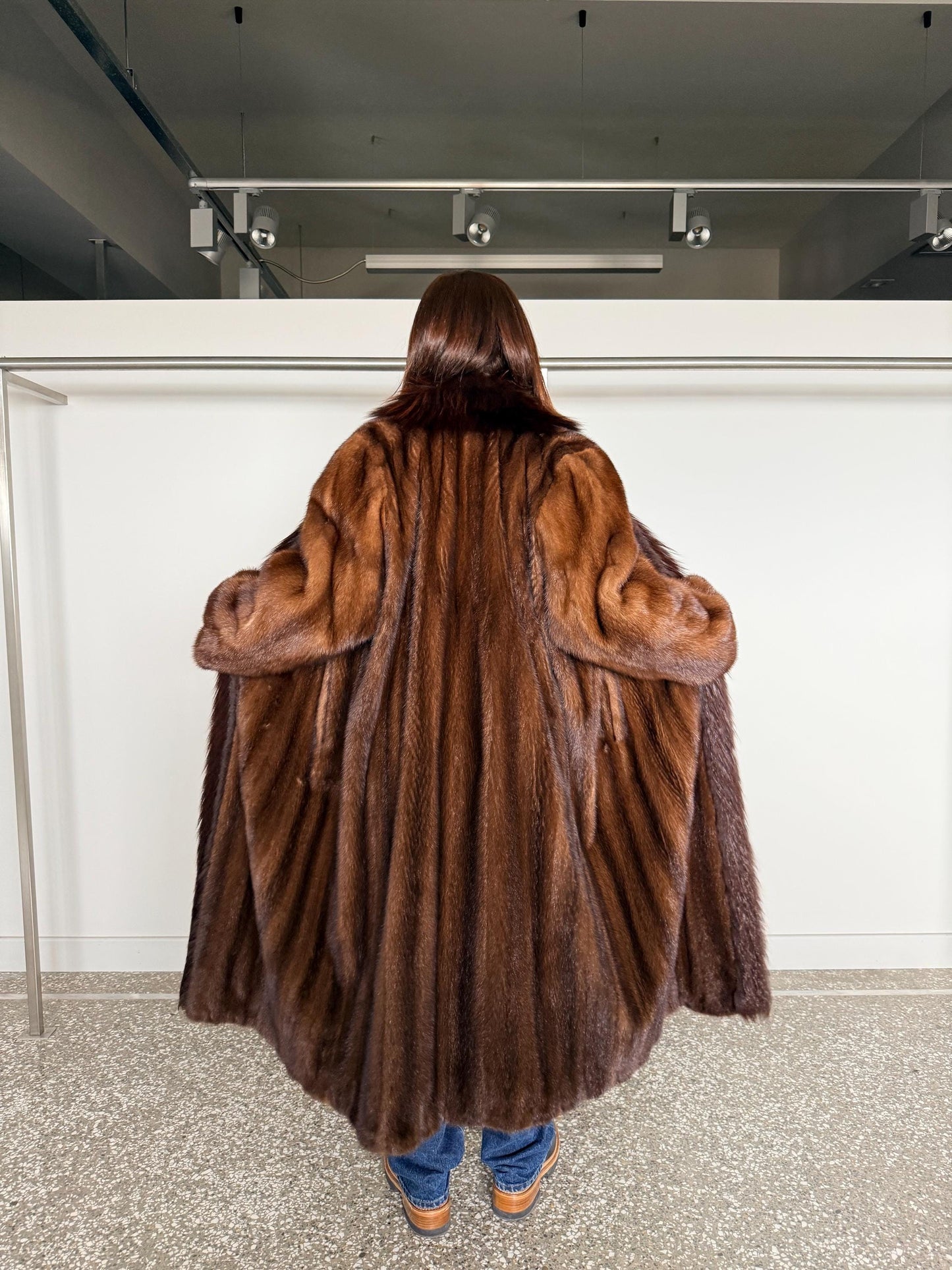 Oversized Demi Buff Mink Fur Coat with Fox Trim: Pastel Whisky Stroller, Handmade Greece