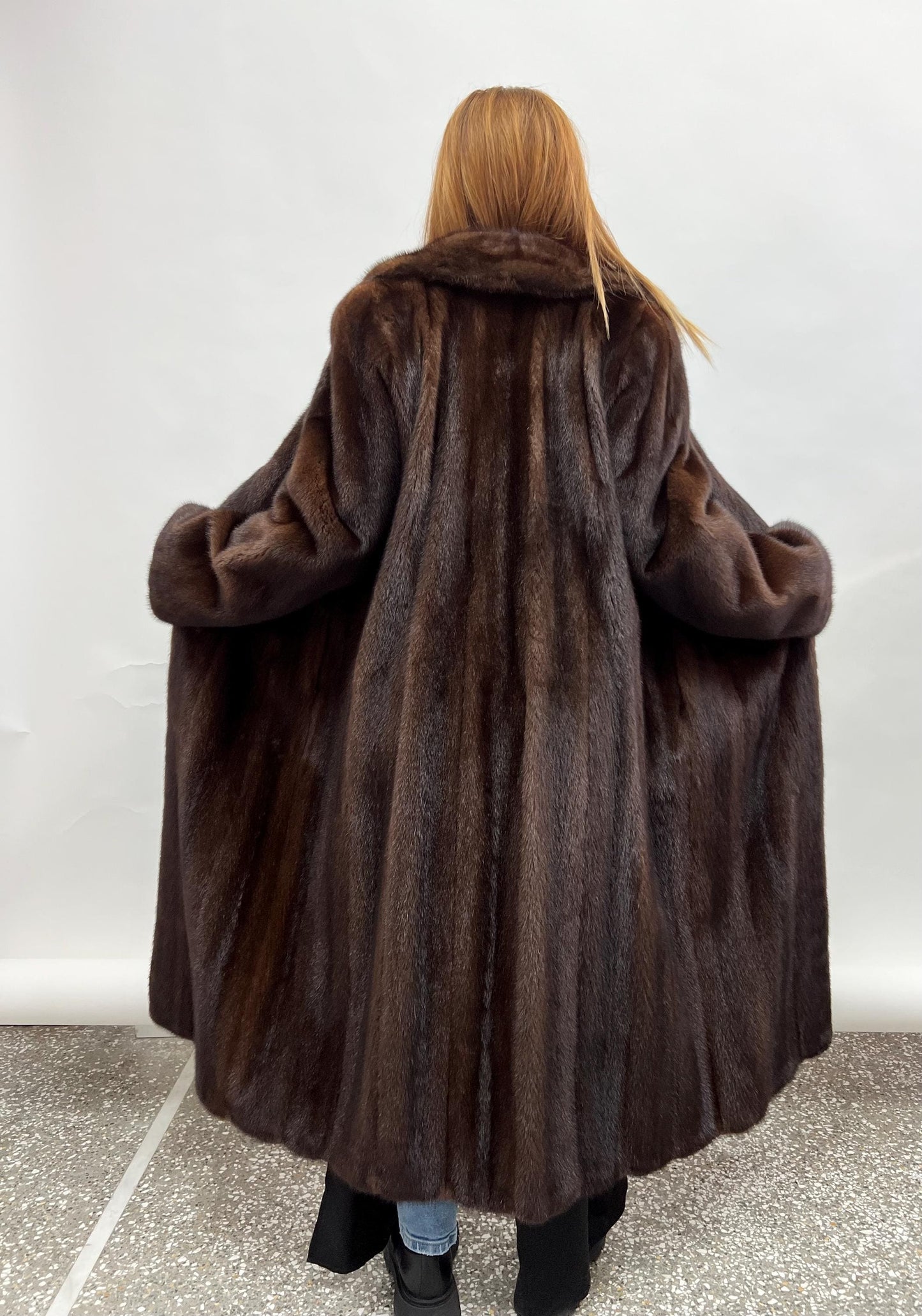 Brown Mink Fur Long Collared Coat - Saga Sustainable Fashion