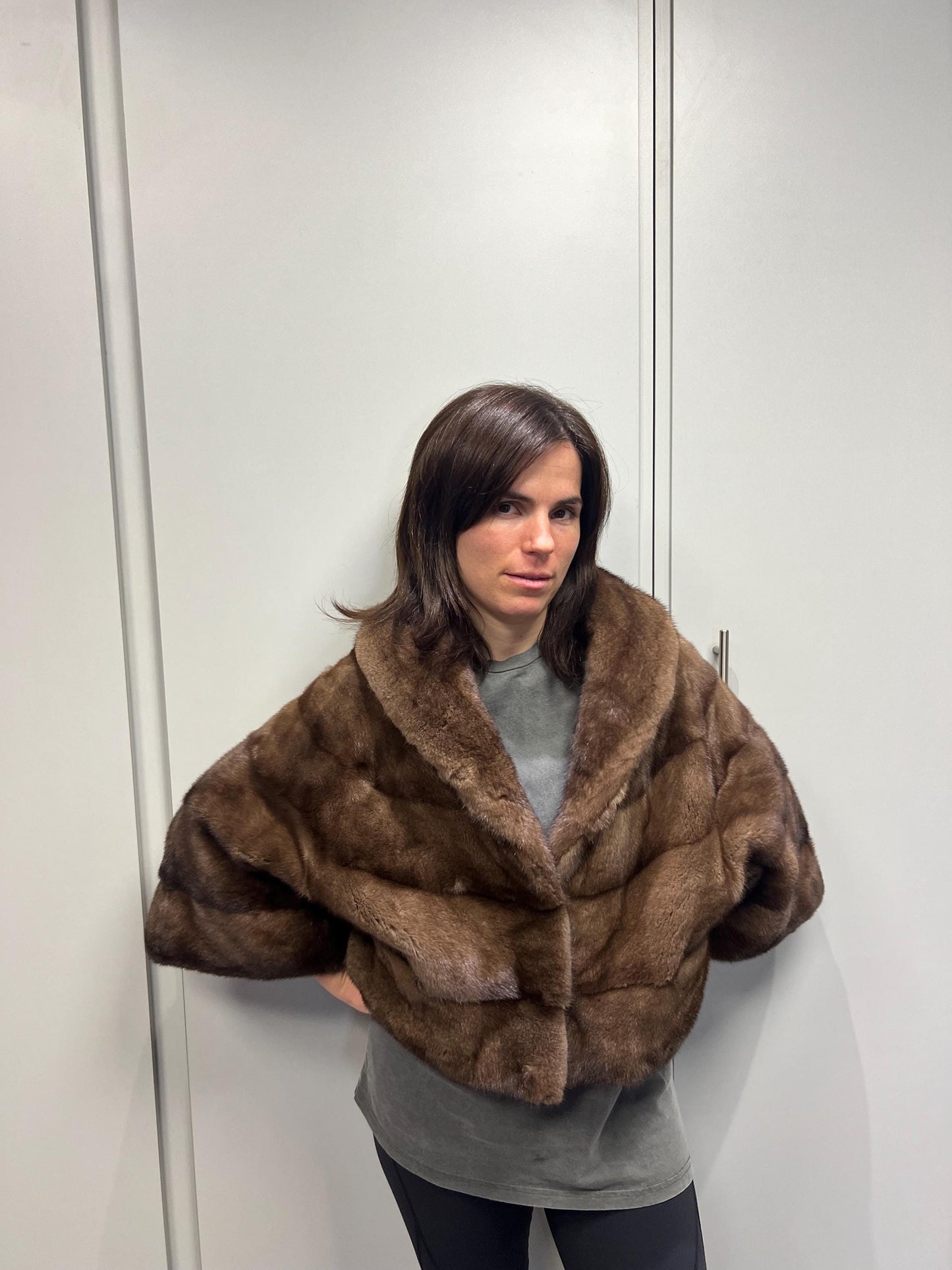 Brown cape Mink Fur Jacket: Handmade Saga Mink Coat