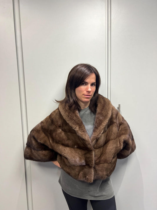 Brown cape Mink Fur Jacket: Handmade Saga Mink Coat