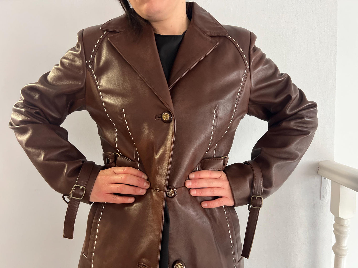 Nappa Tobacco Brown Lamb Leather Coat - Handmade in Greece