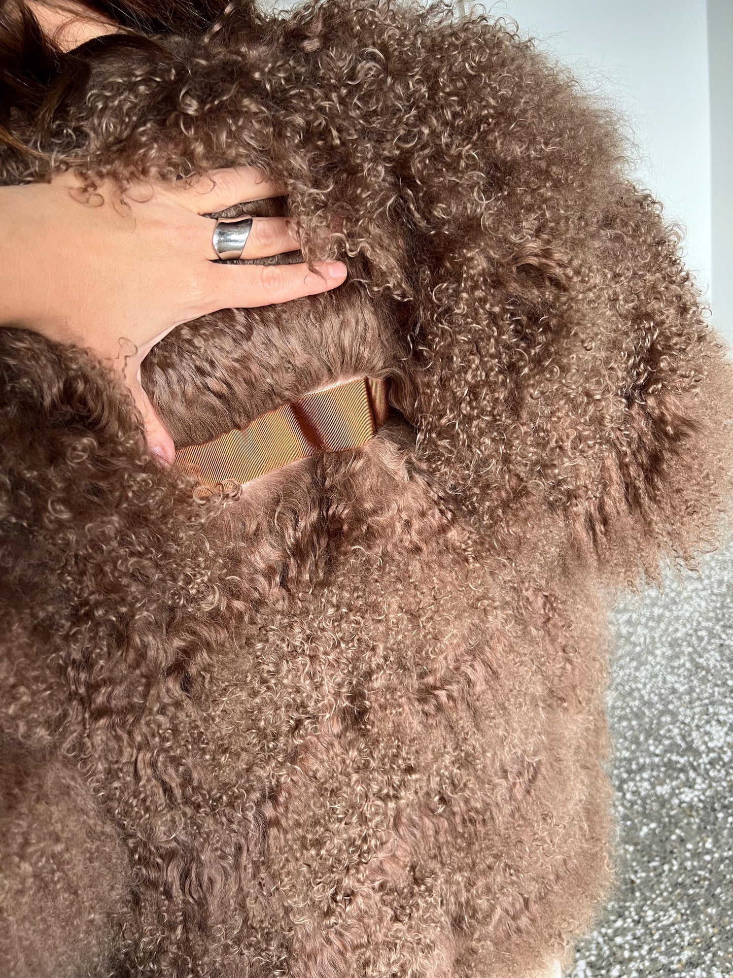 Handmade Chocolate Mongolian Lamb Fur Jacket: Soft Fluffy Brown