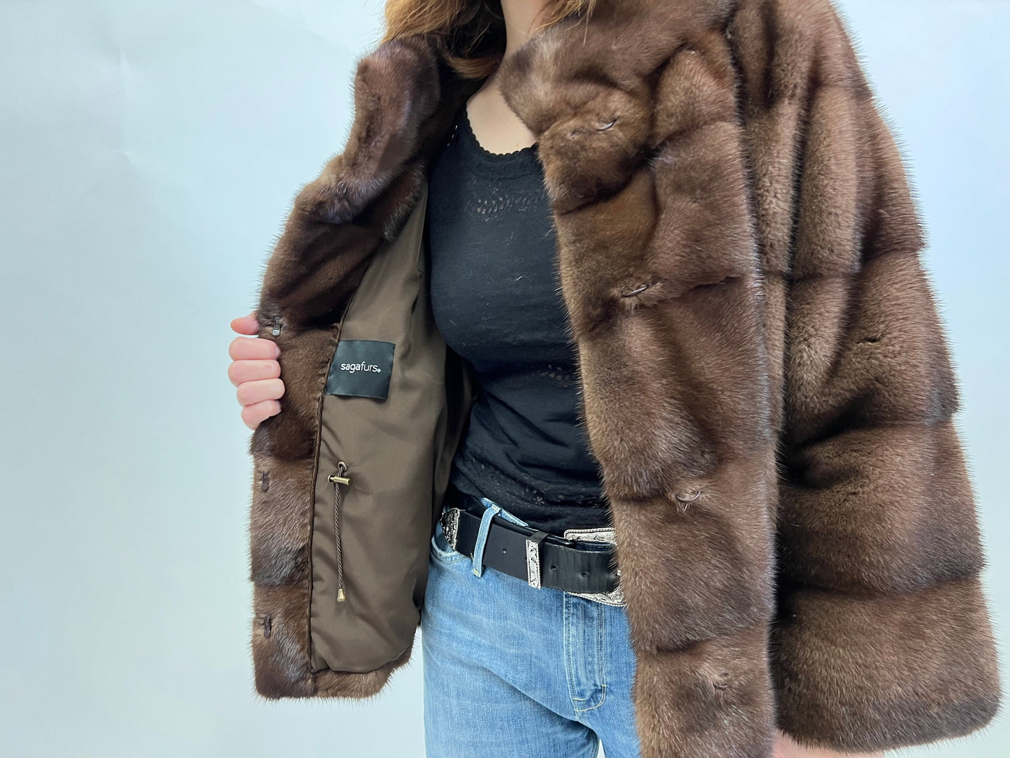 Brown Mink Fur Jacket: Handmade Saga Mink Coat