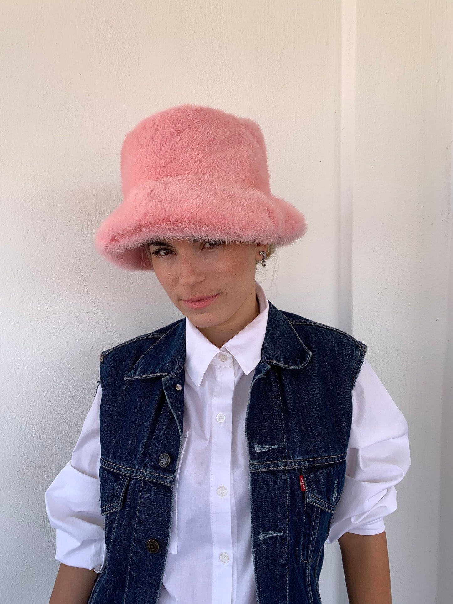 Pink Mink Fur Bucket Hat: Handmade Padded Winter Warmer