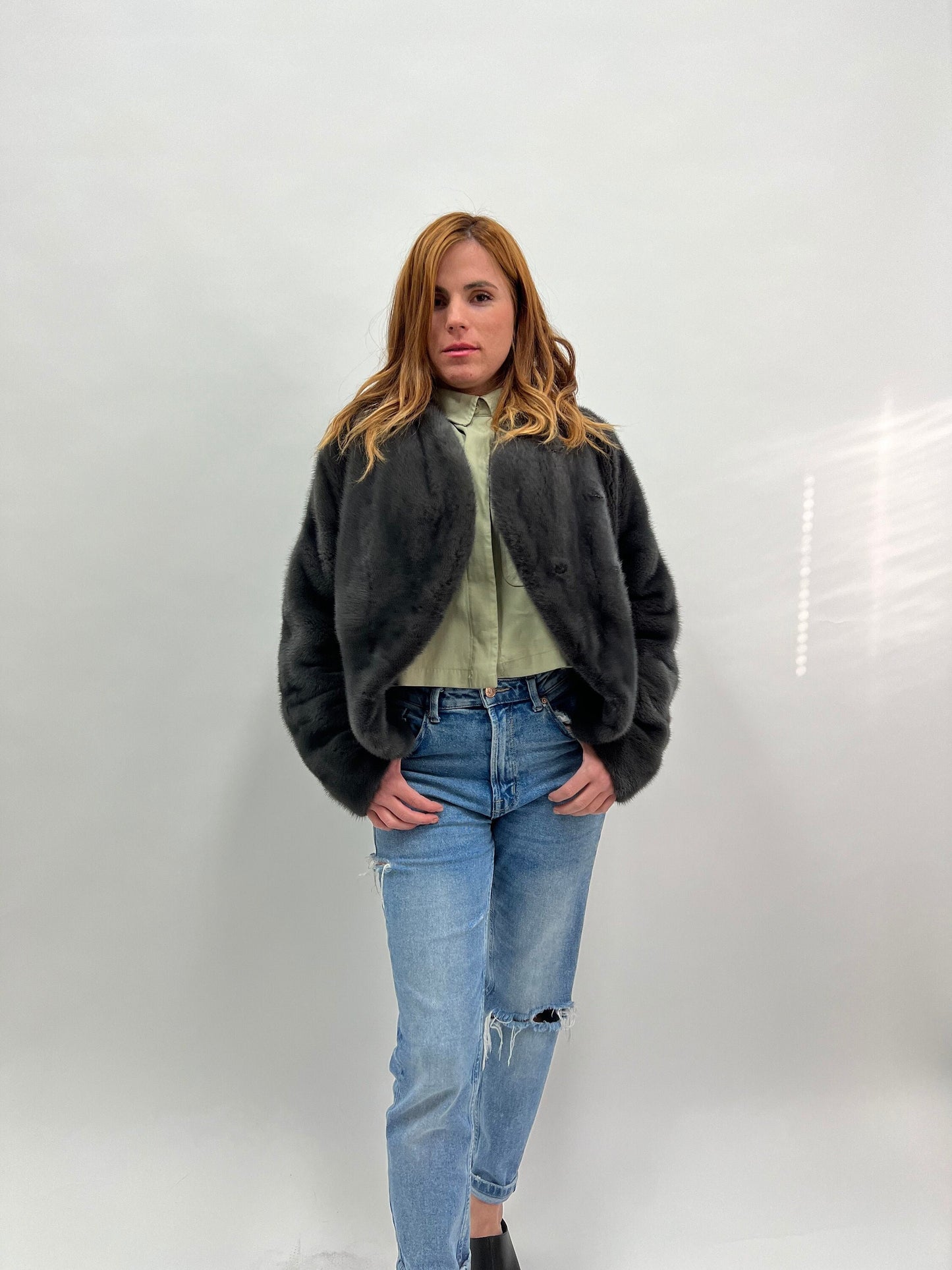 Graphite Mink Fur Bolero Jacket - Collarless Gray Luxury Fur