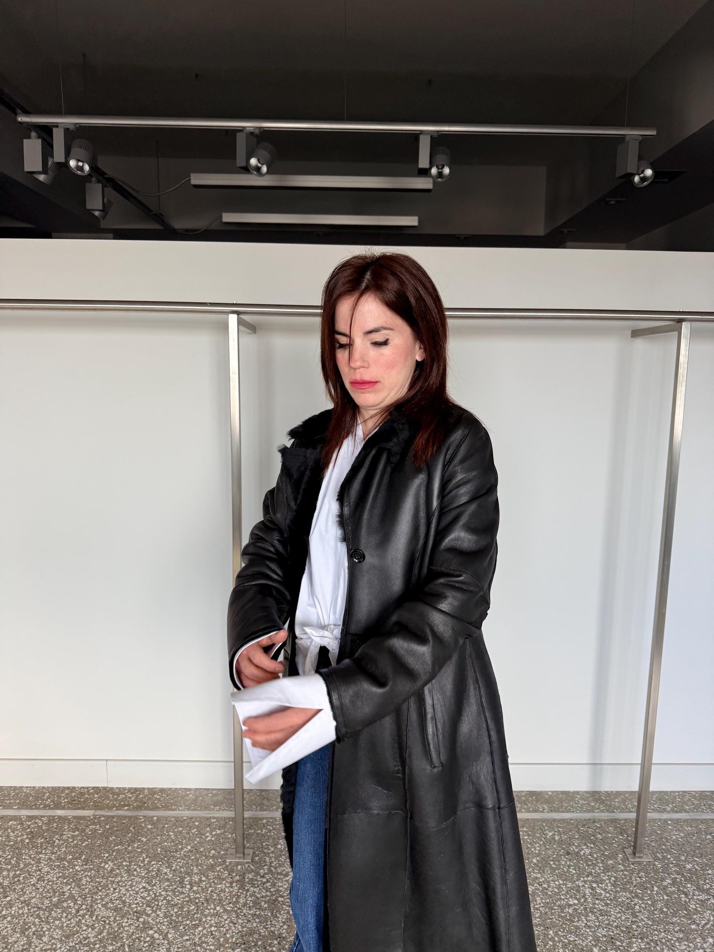 Handmade Black Shearling Fur Jacket:Long super warm Sheepskin Coat