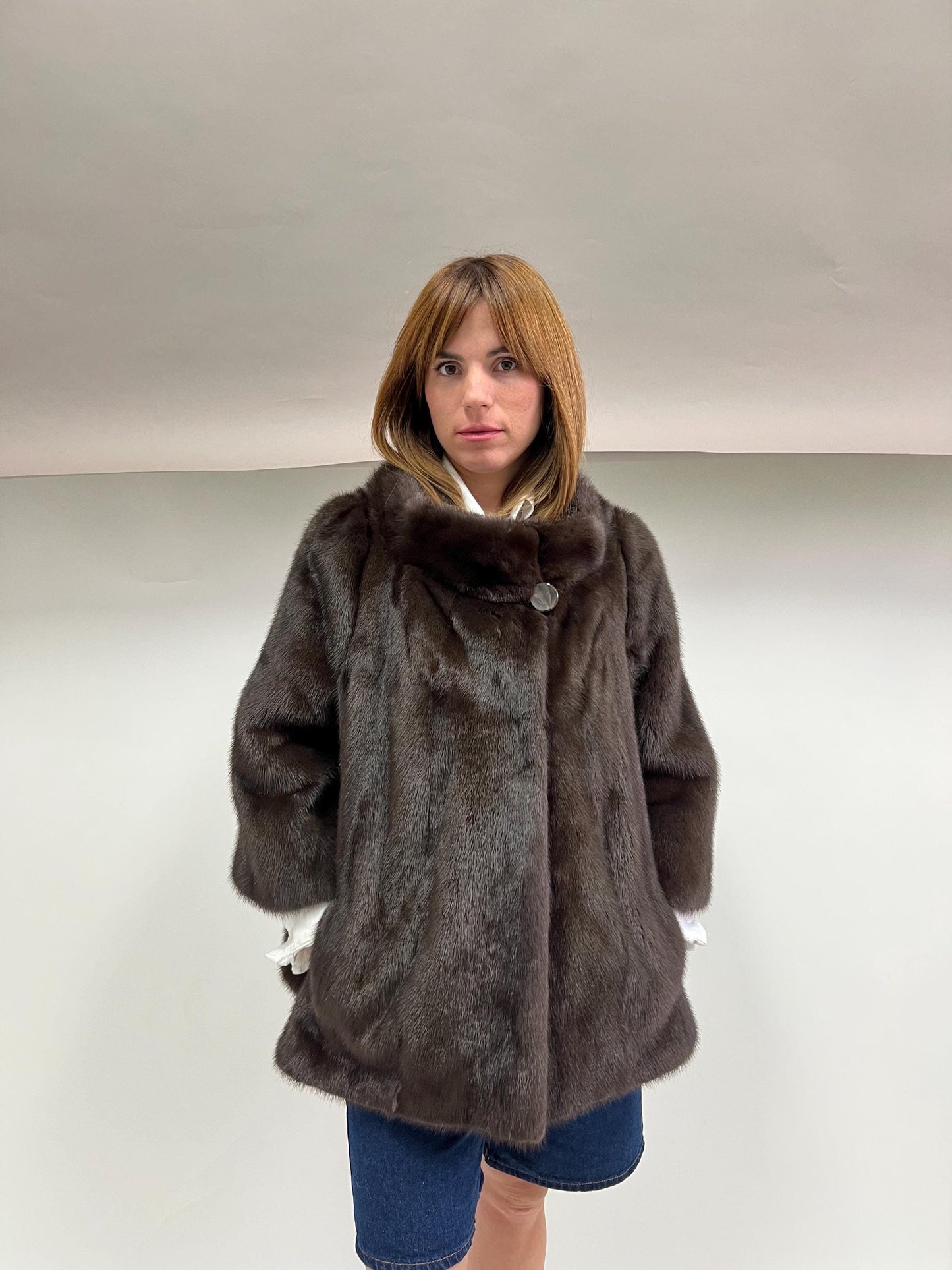 Saga Quality Chestnut Mink Fur Jacket: Edgy Stand Up Collar