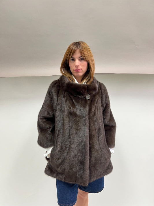Saga Quality Chestnut Mink Fur Jacket: Edgy Stand Up Collar