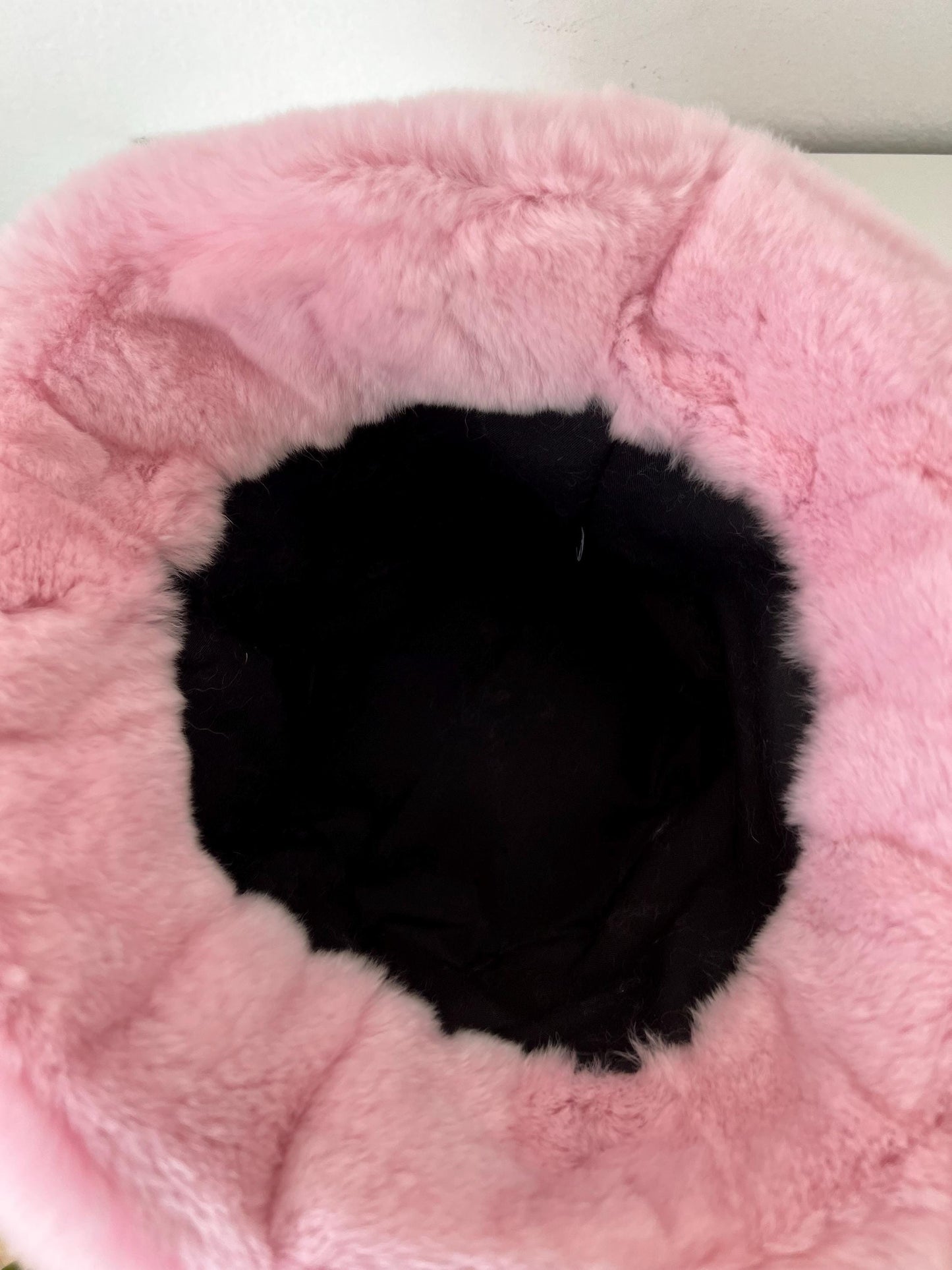 Real Rabbit Fur Bucket Hat: Pastel Pink Mink Fur with Lining