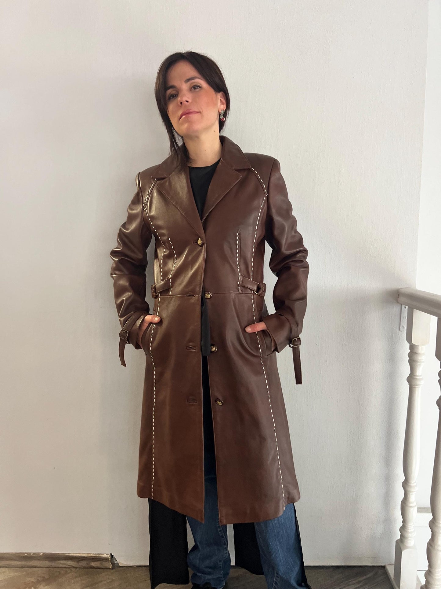 Nappa Tobacco Brown Lamb Leather Coat - Handmade in Greece