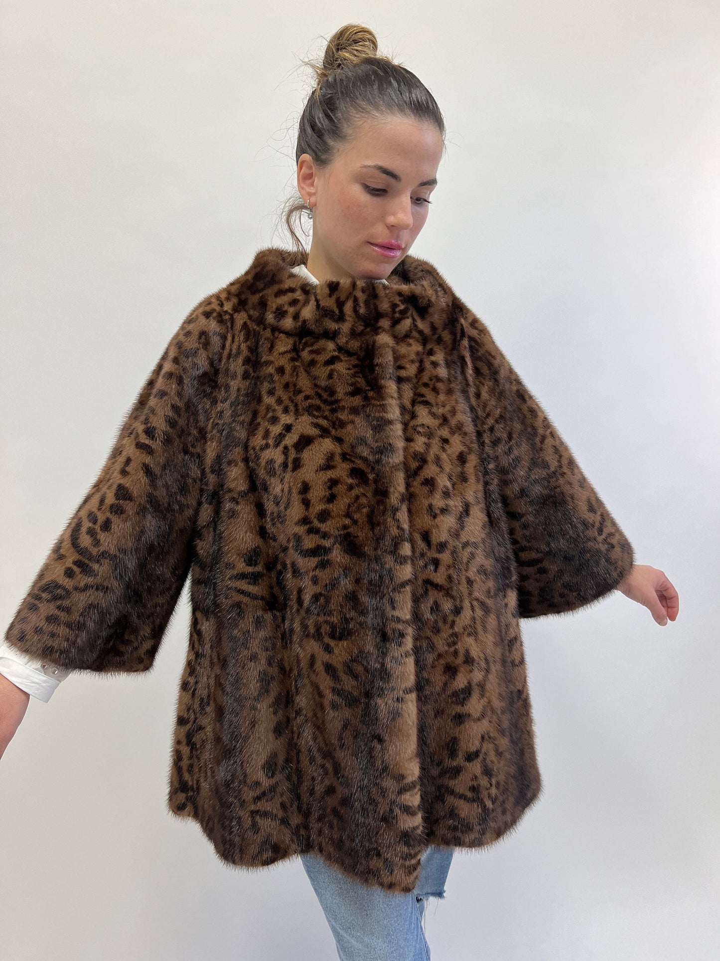 Leopard Print Brown Mink Fur Coat - Luxury Demi Buff Jacket
