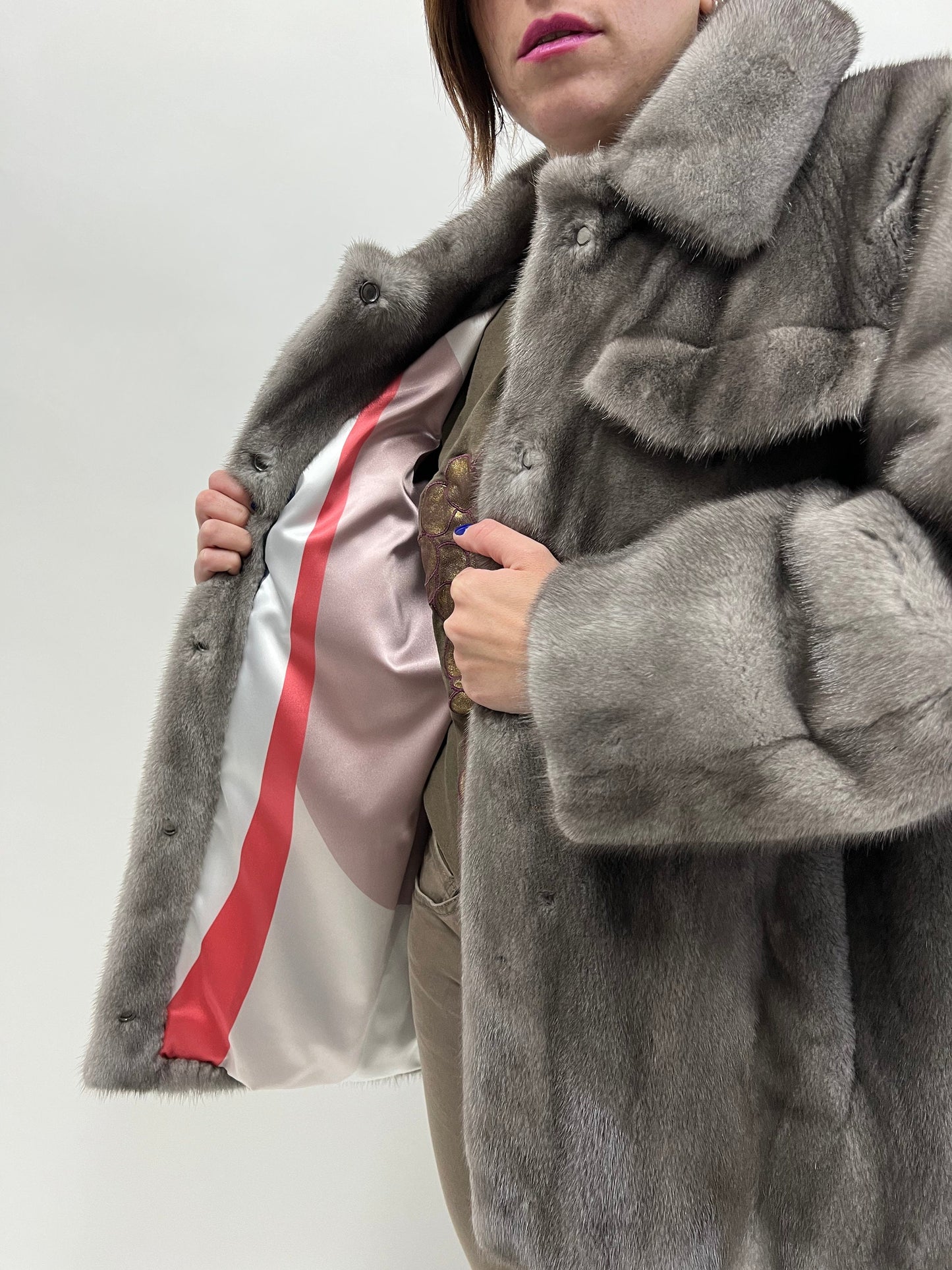 Blue Iris Mink Fur Over-Shirt Coat: Boxy Style, Pockets