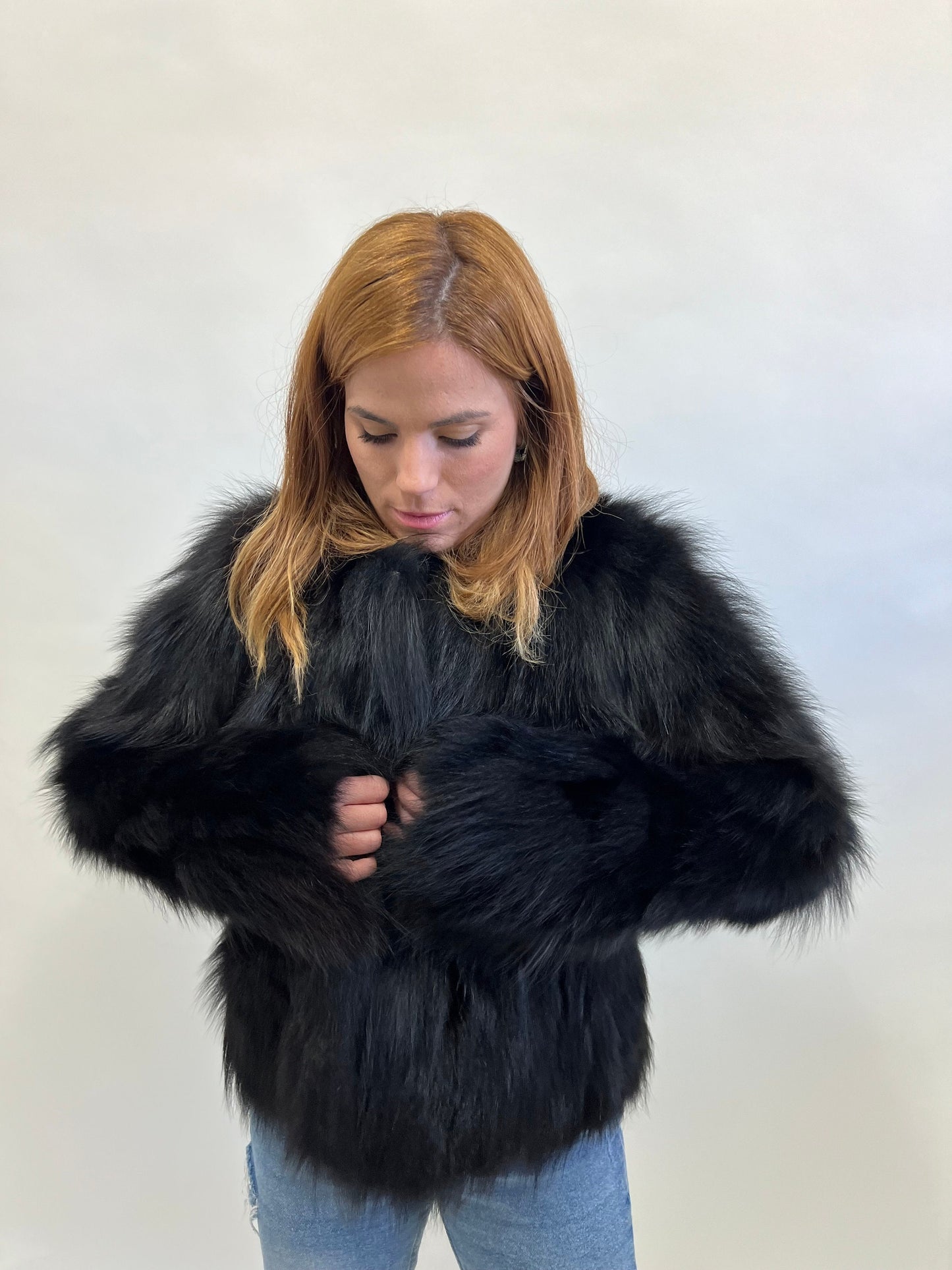 Real Black Fox Fur Jacket: Handmade Winter Coat