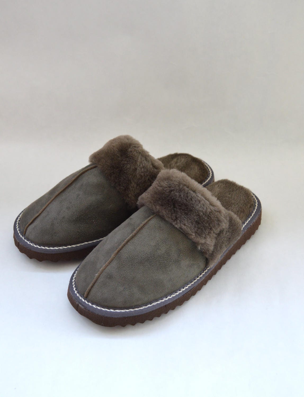 Grey Shearling Slippers: Genuine Sheepskin Fur Shoes for Women