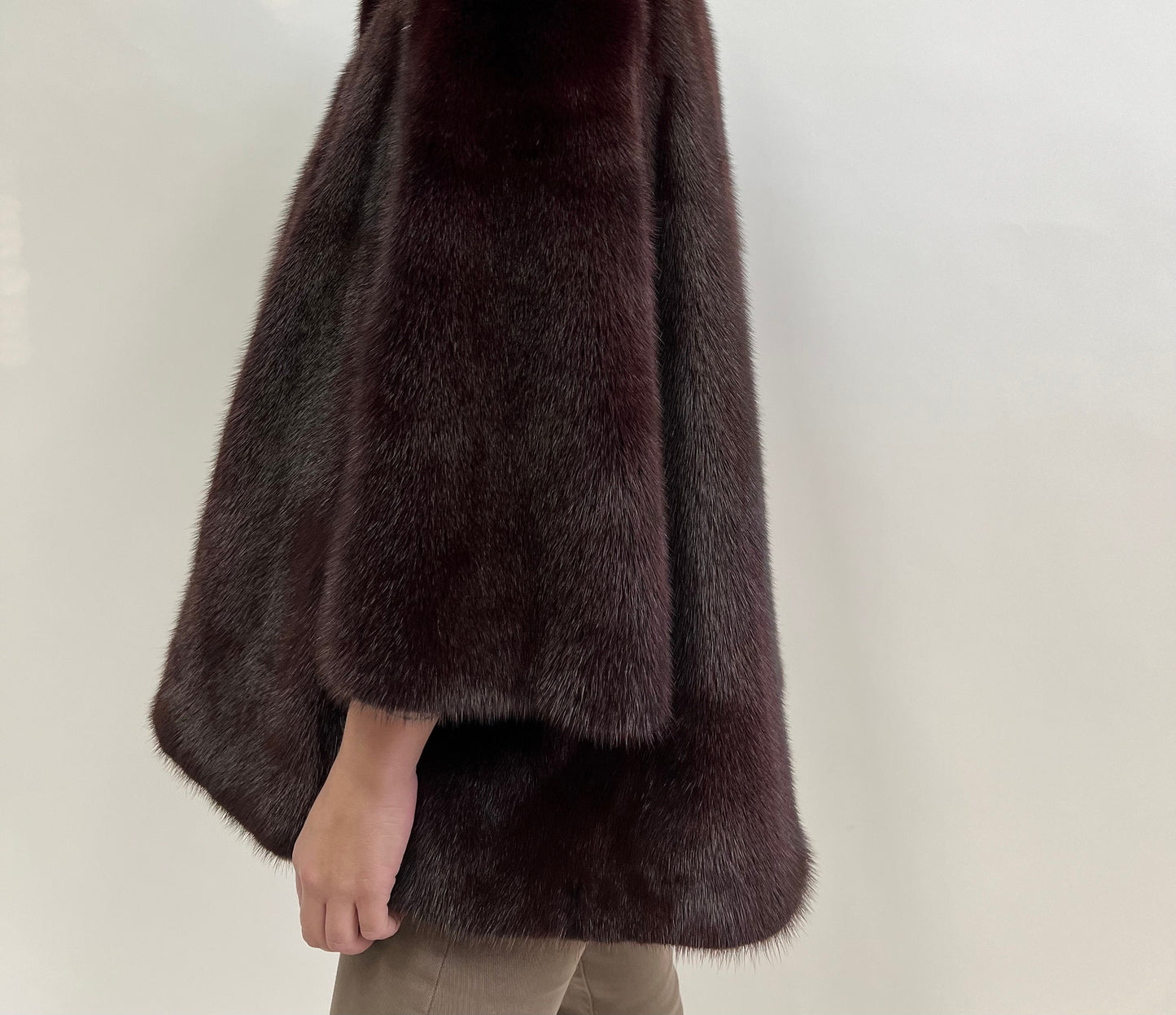 Burgundy Mink Fur Jacket: Saga Quality, Edgy Stand Up Collar
