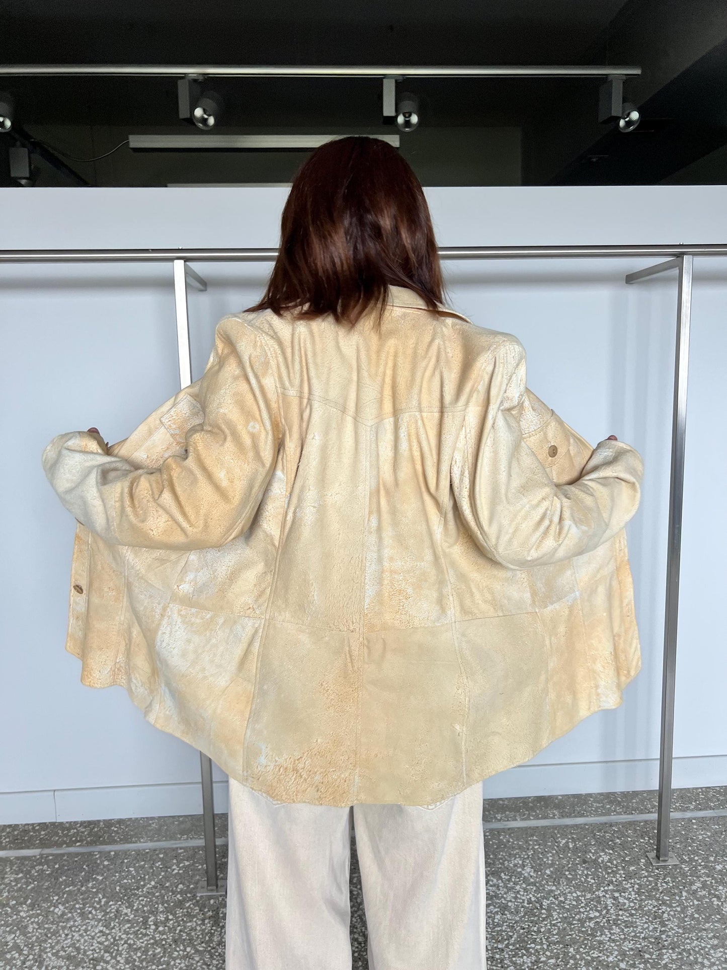 Handmade Beige Suede Leather Distressed Overshirt: Antique Blazer