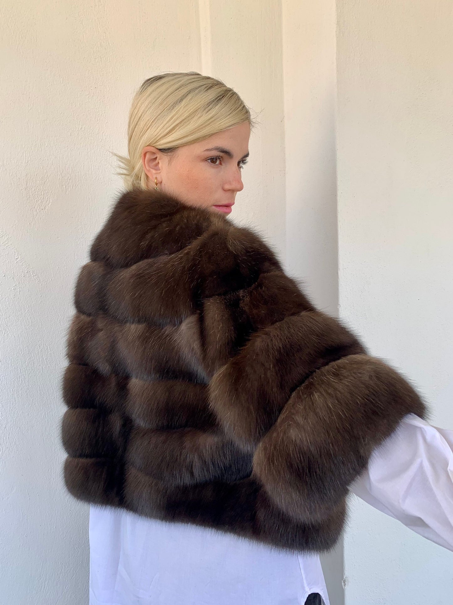 Real Sable Barguzinsky Bolero: Brown Fur, Leather Trim, Cashmere Lining