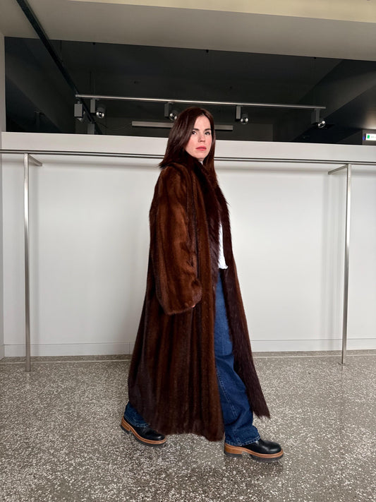 Oversized Demi Buff Mink Fur Coat with Fox Trim: Pastel Whisky Stroller, Handmade Greece