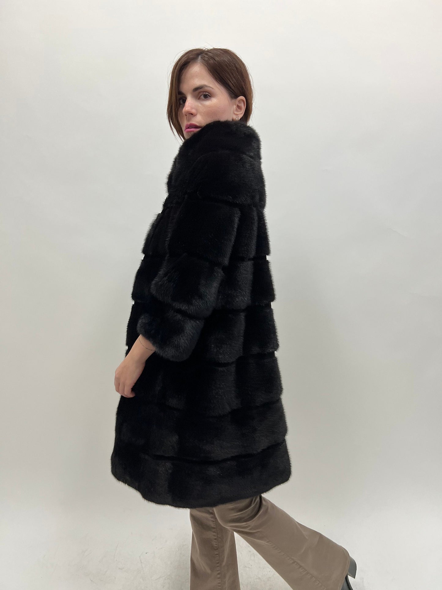 Saga Mink Fur Coat: Black Sheared Stripe Jacket