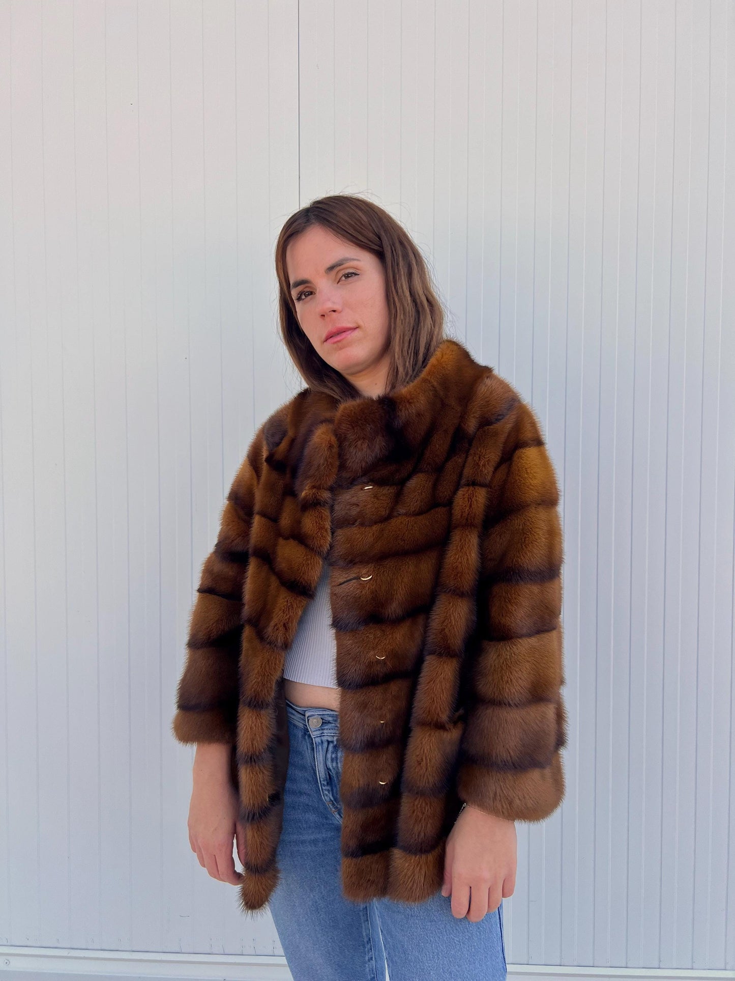 Golden Mink Fur Coat: Saga Lavish Full Skin Jacket, Size Medium