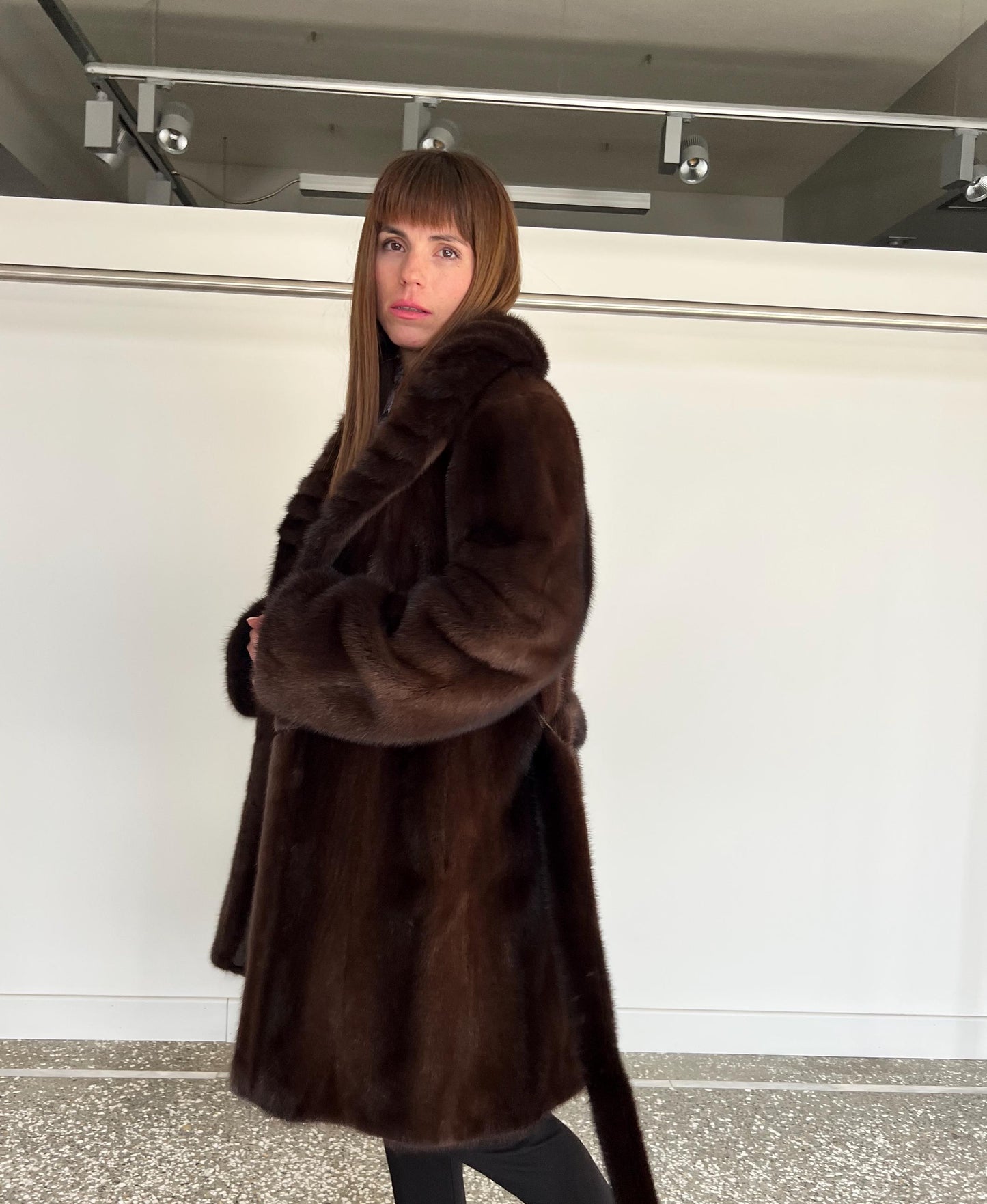 Choco Brown Mink Fur Coat: Big Collar Belted Stroller, Handmade in Greece