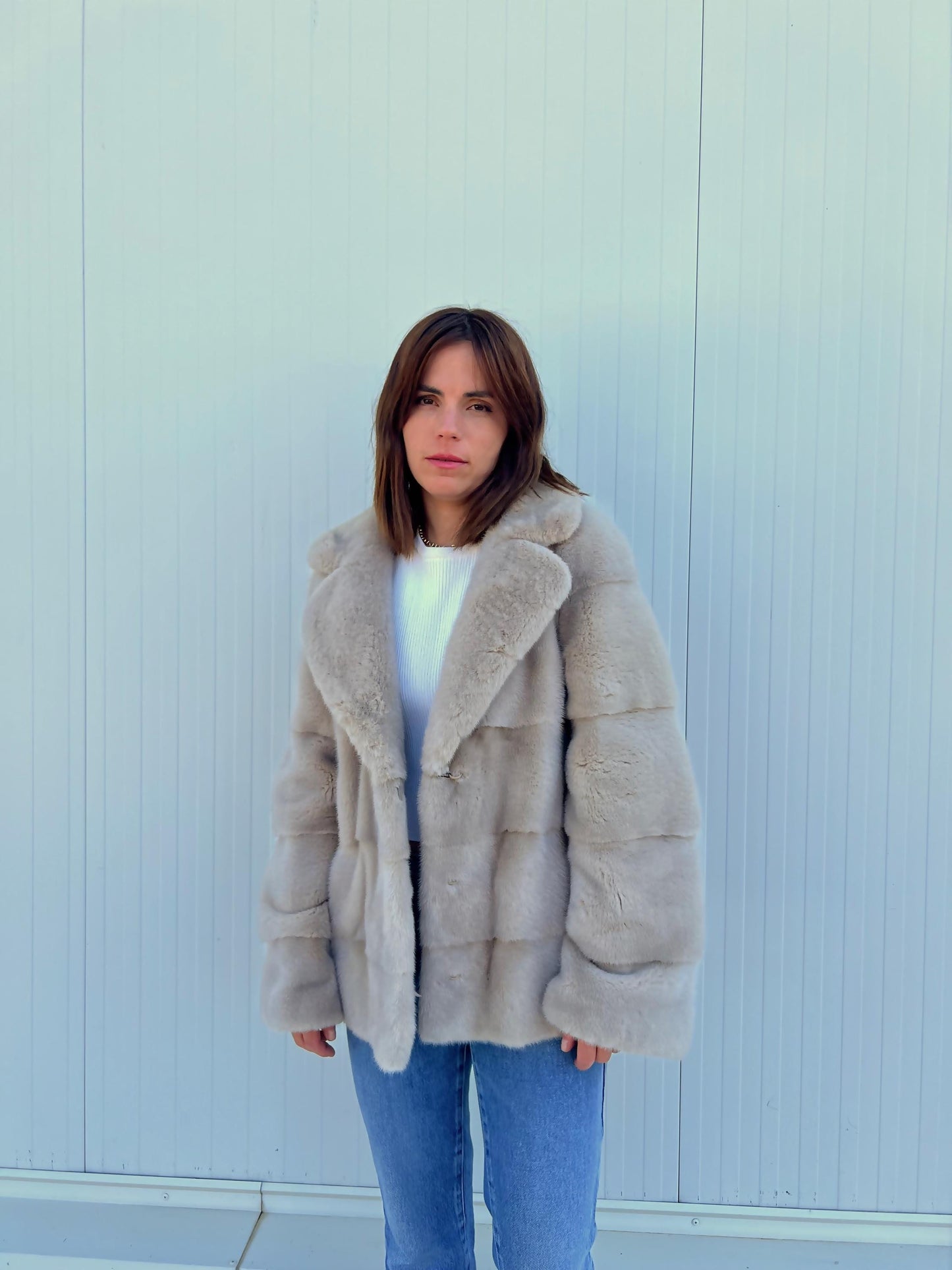 Genuine Cream Mink Fur Jacket, Saga Mink Pelts, Handmade in Greece