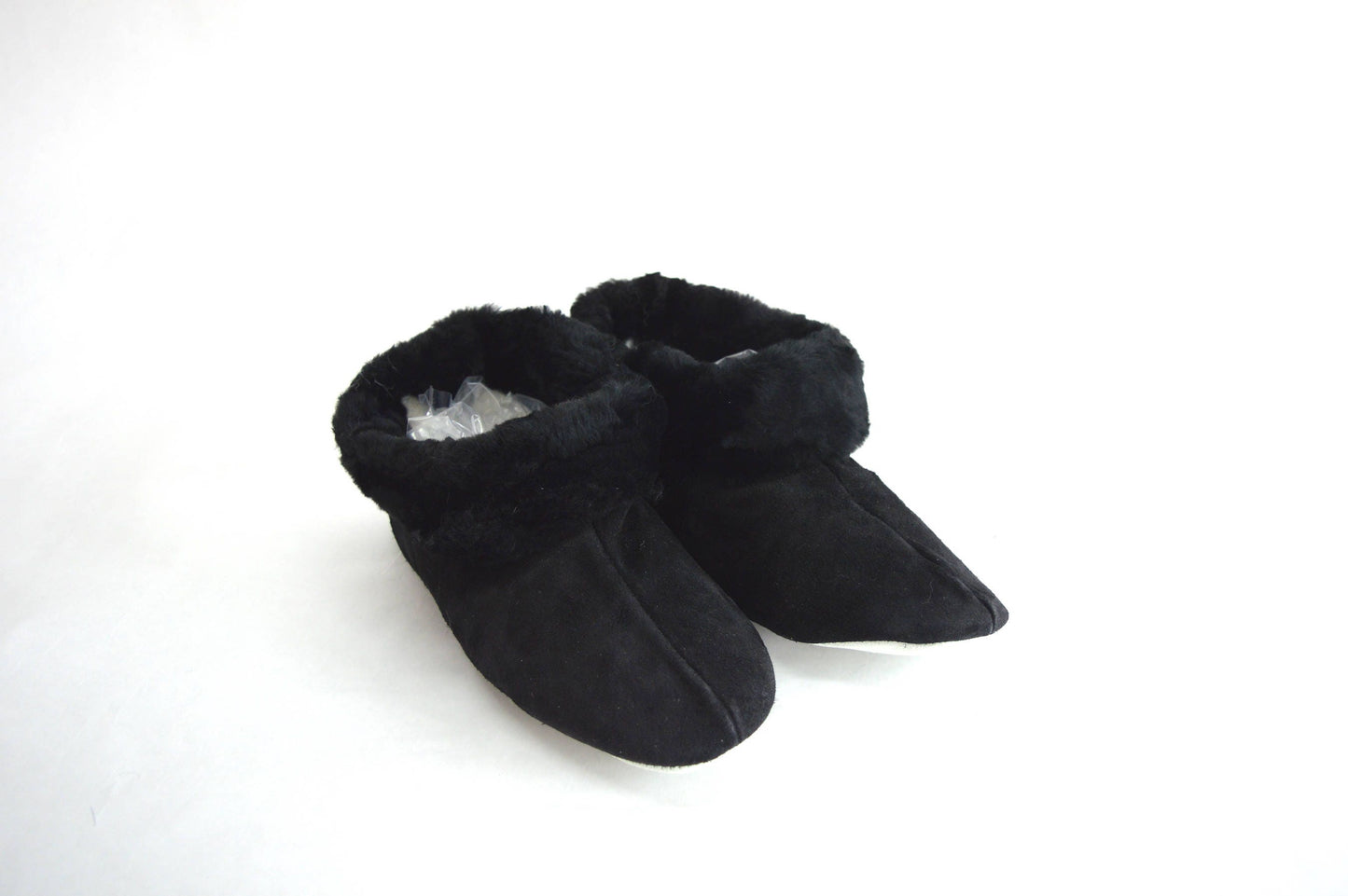 Black Shearling Slippers: Sheepskin Fur Shoes with Rabbit Fur Trim