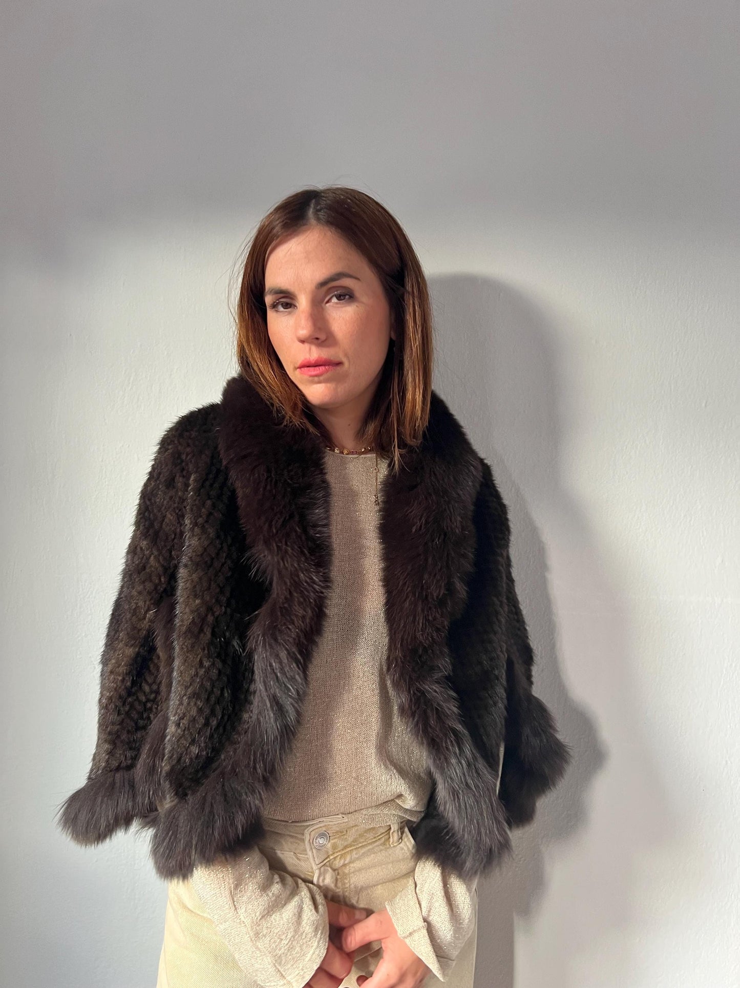 Handwoven Mink Fur Cape with Fox Trim - Made in Greece