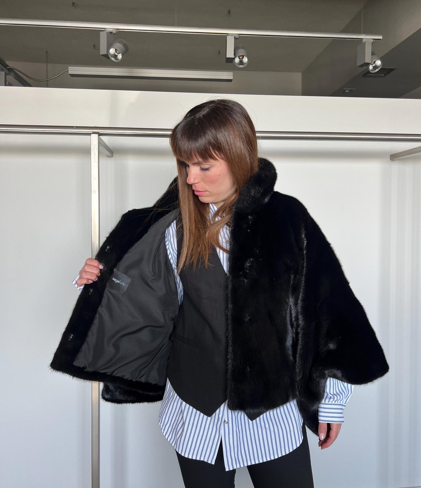 Black Mink Fur Bolero Jacket - Saga Mink Collar - Handmade