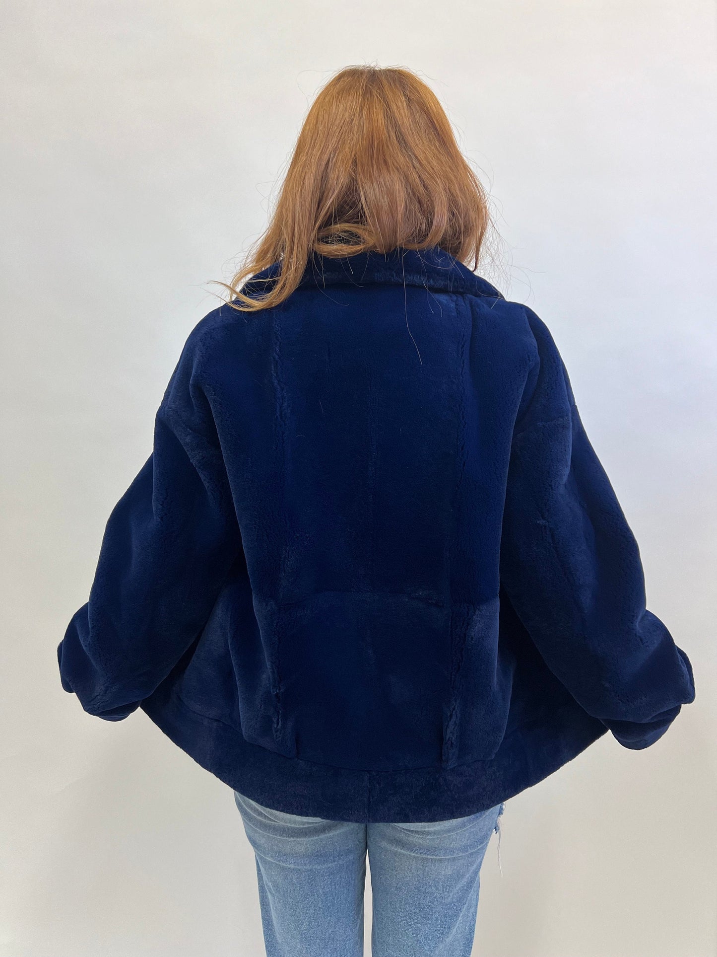 Sheared Rabbit Fur Bomber Jacket with Fox Details