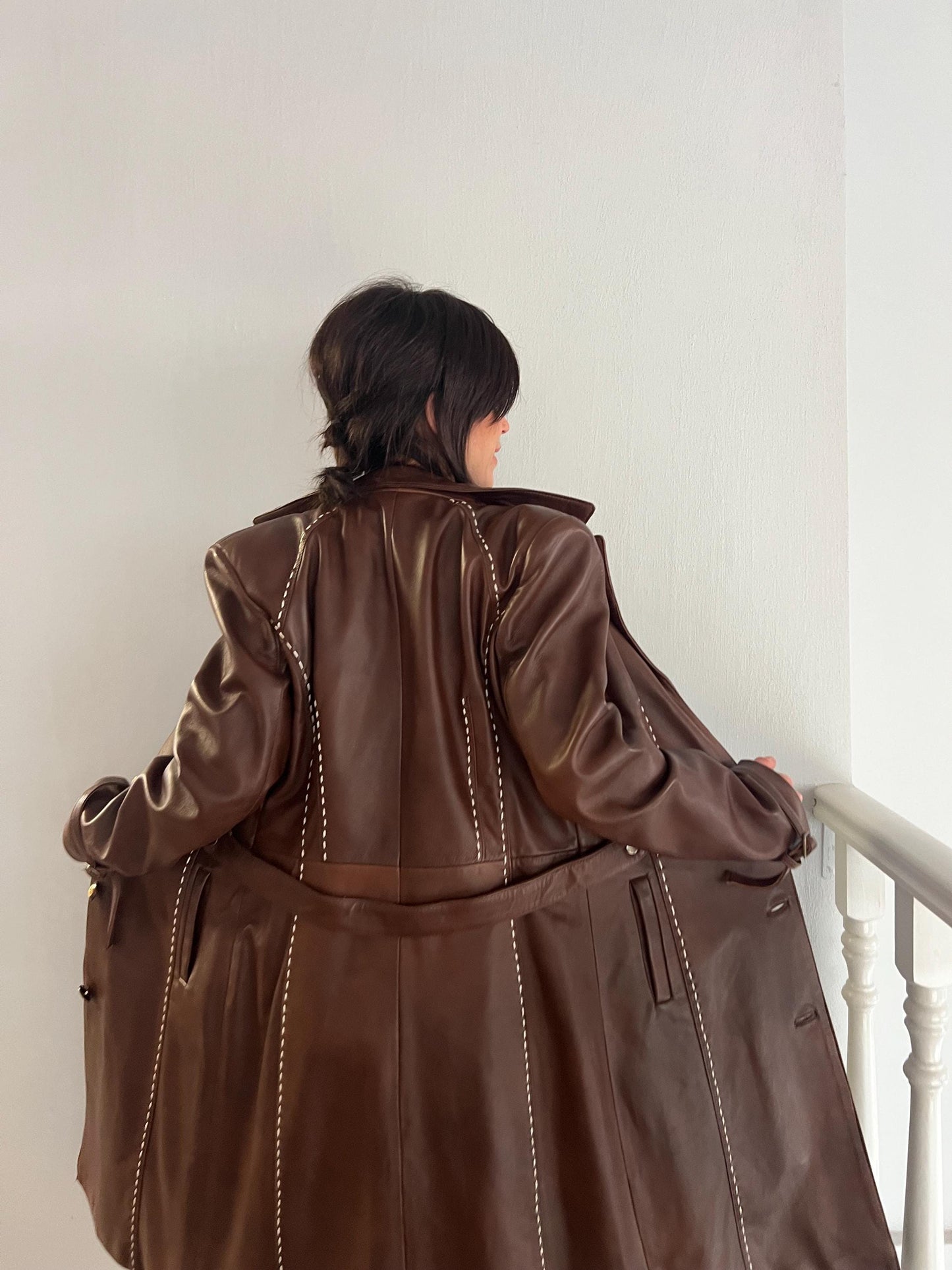 Nappa Tobacco Brown Lamb Leather Coat - Handmade in Greece