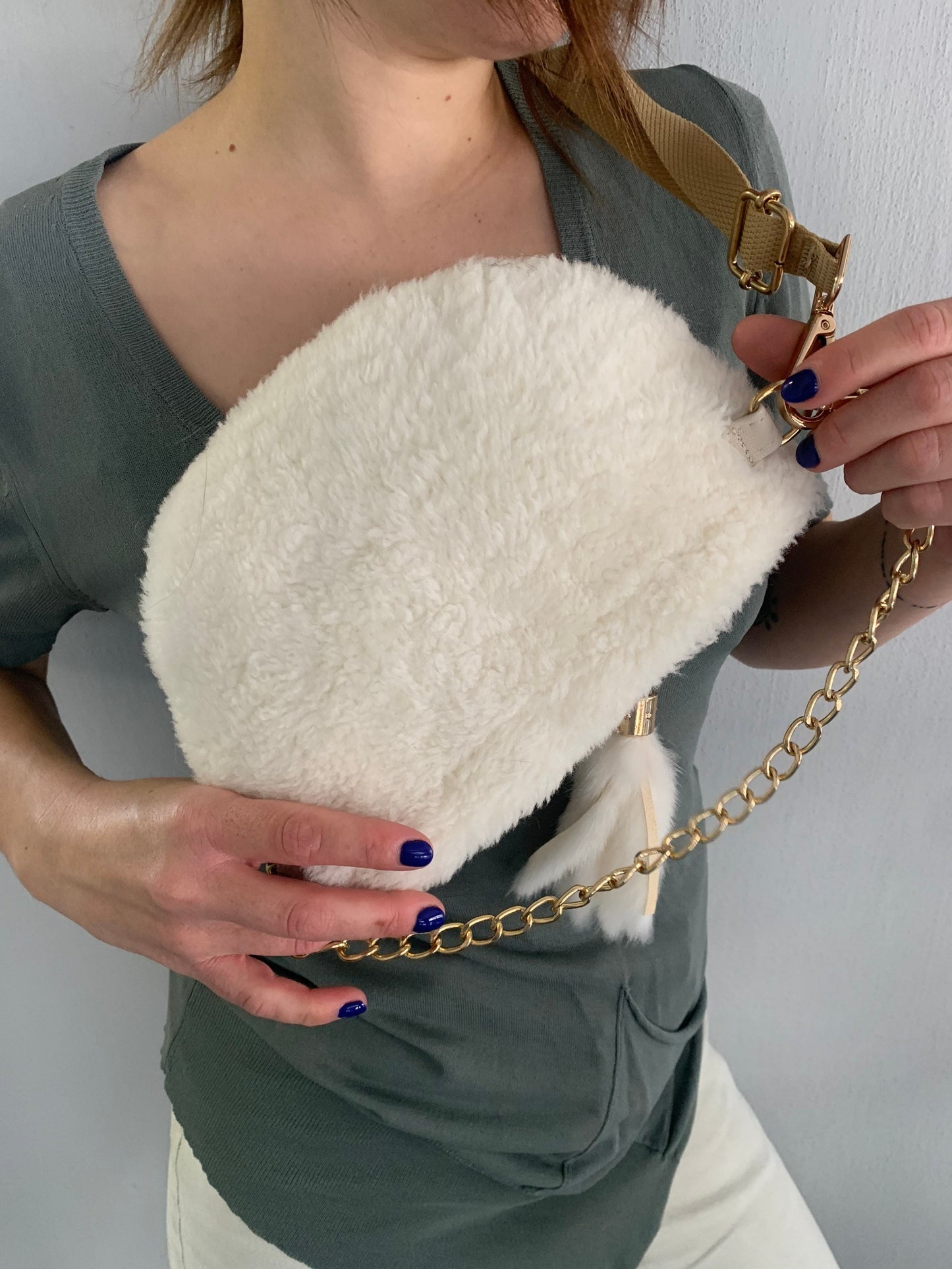White Sheepskin Fur Bumbag: Multi-Wearable Shearling Fanny Bag