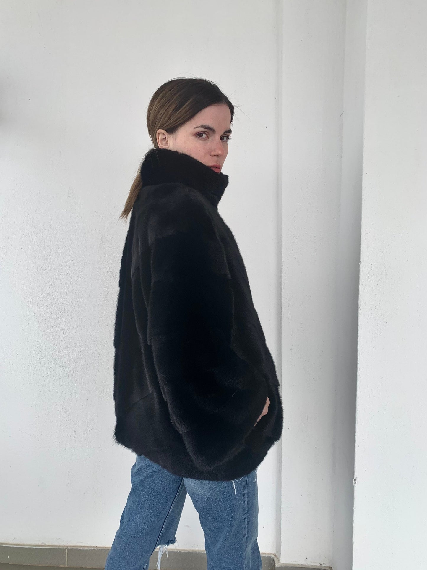 Handmade Black Mink Fur Cape: Oversized Luxury Jacket