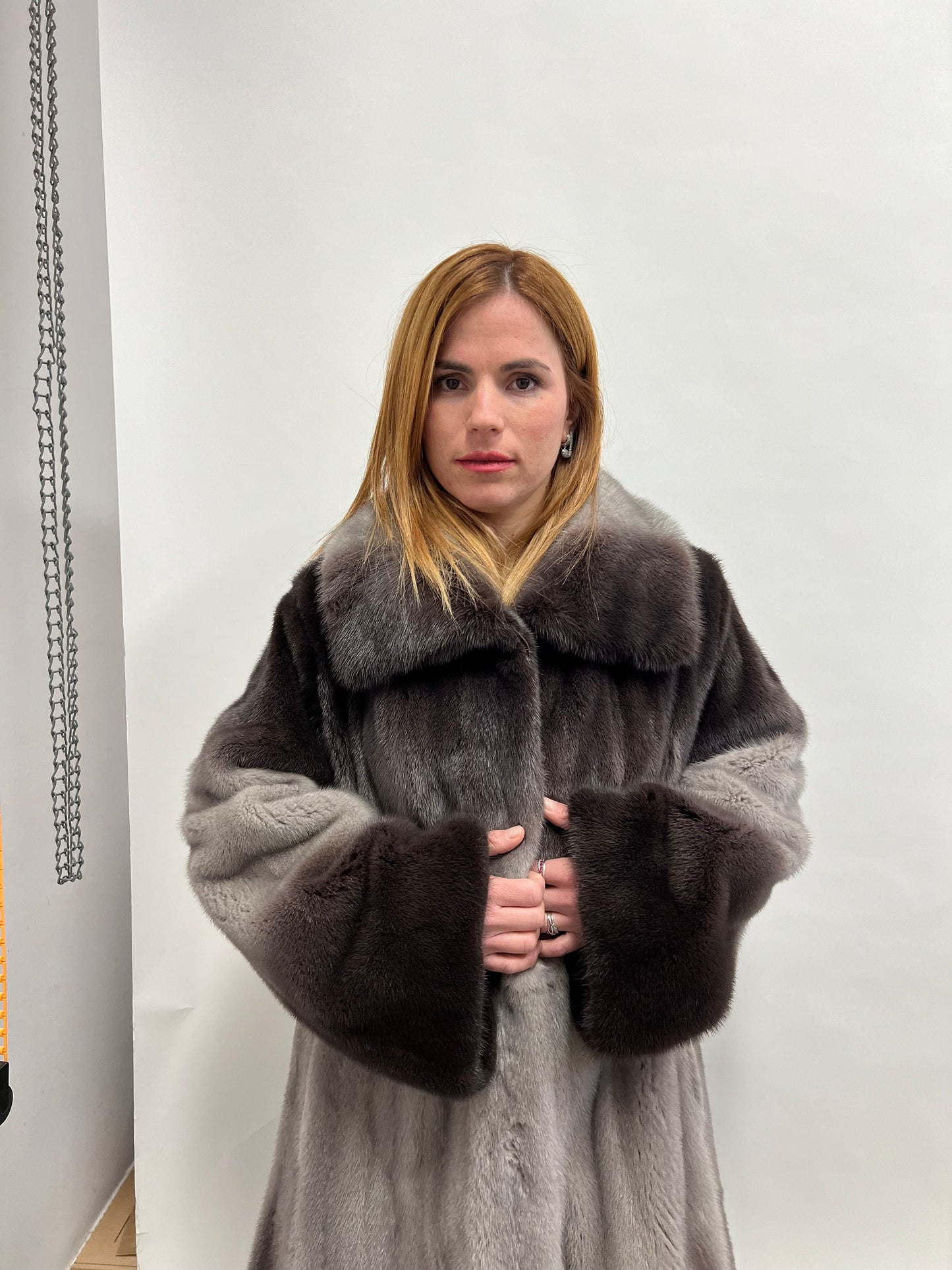 Saga Fur Mink Coat: Degrade Silver Graphite, Size 2XL