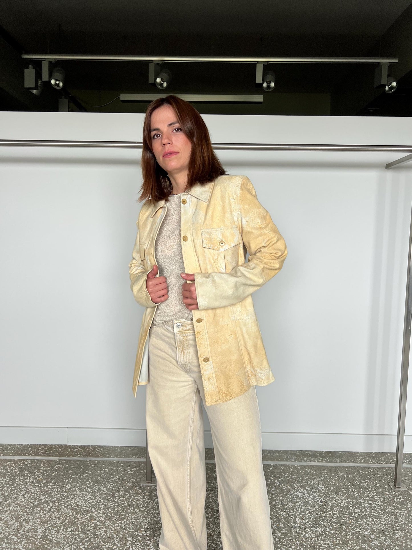 Handmade Beige Suede Leather Distressed Overshirt: Antique Blazer
