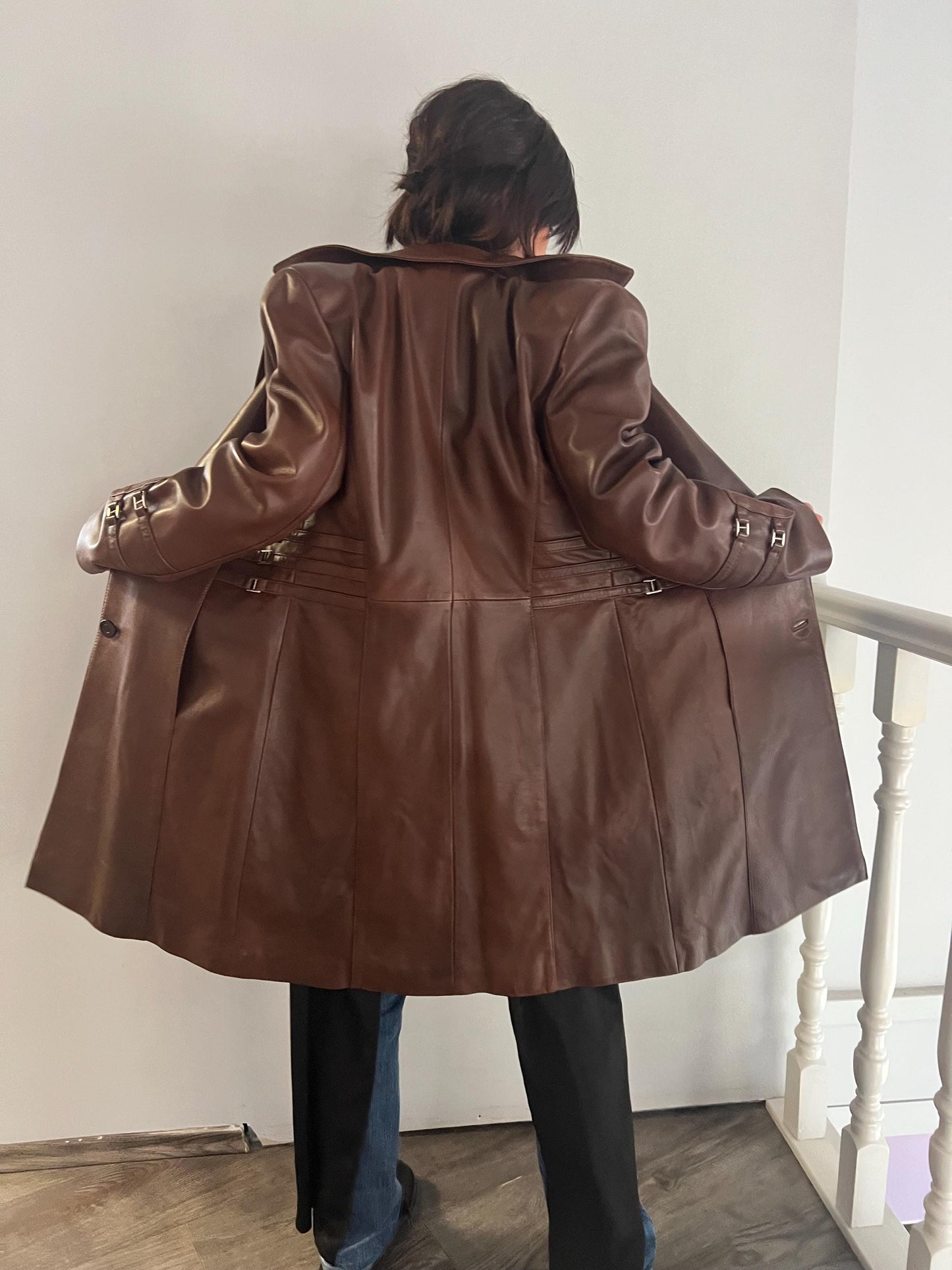 Handmade Nappa Lamb Leather Coat - Tobacco Brown - Made in Greece