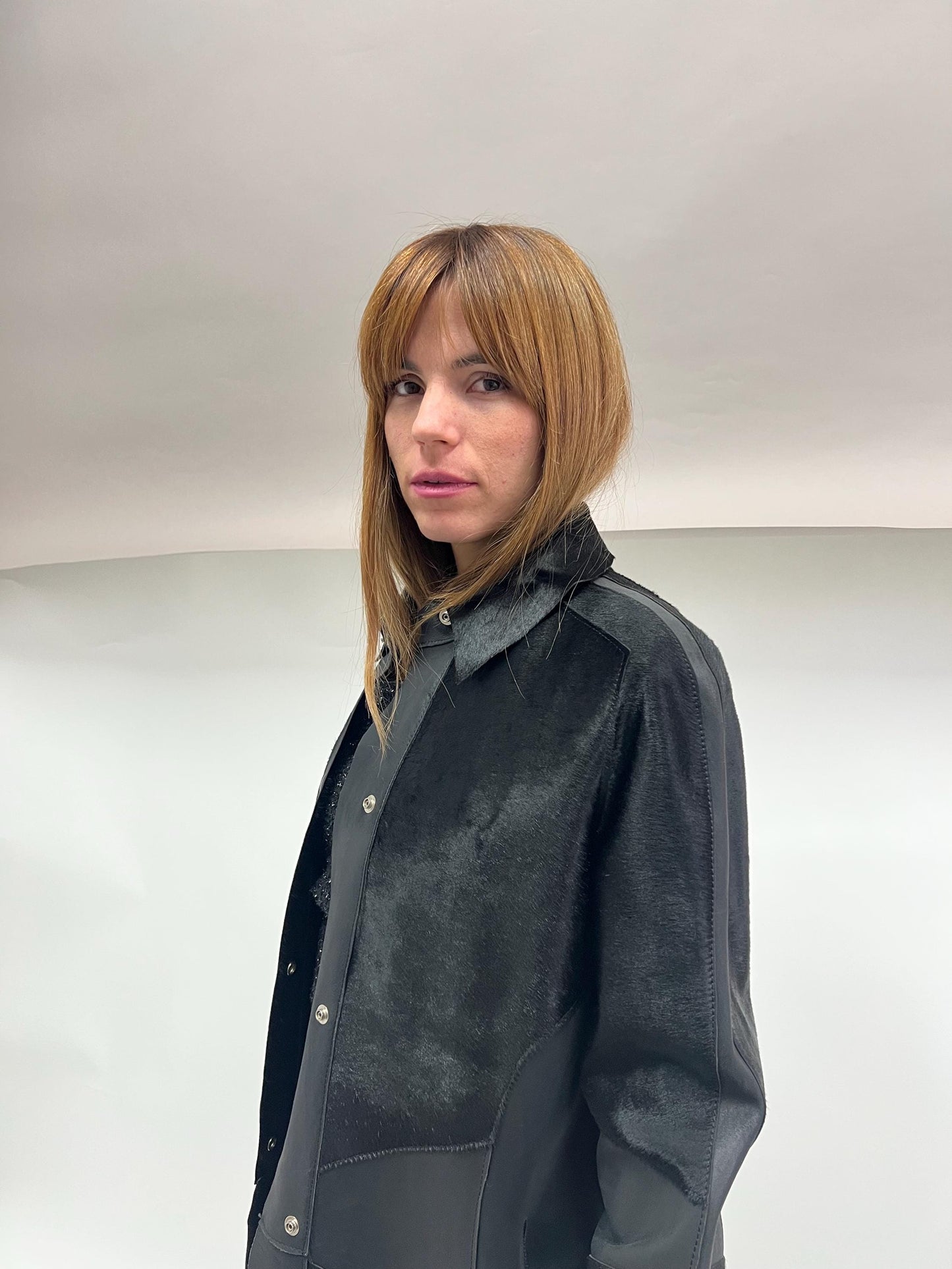 Genuine Hair-On Calf Leather Coat - Handmade Transitional Jacket