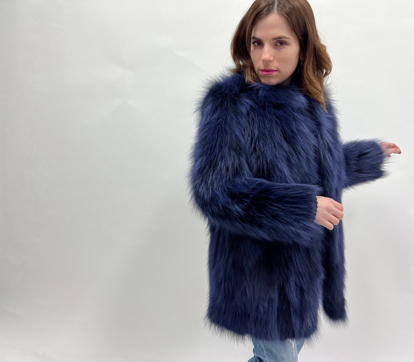 Real Denim Blue Fox Fur Coat - Winter Luxury