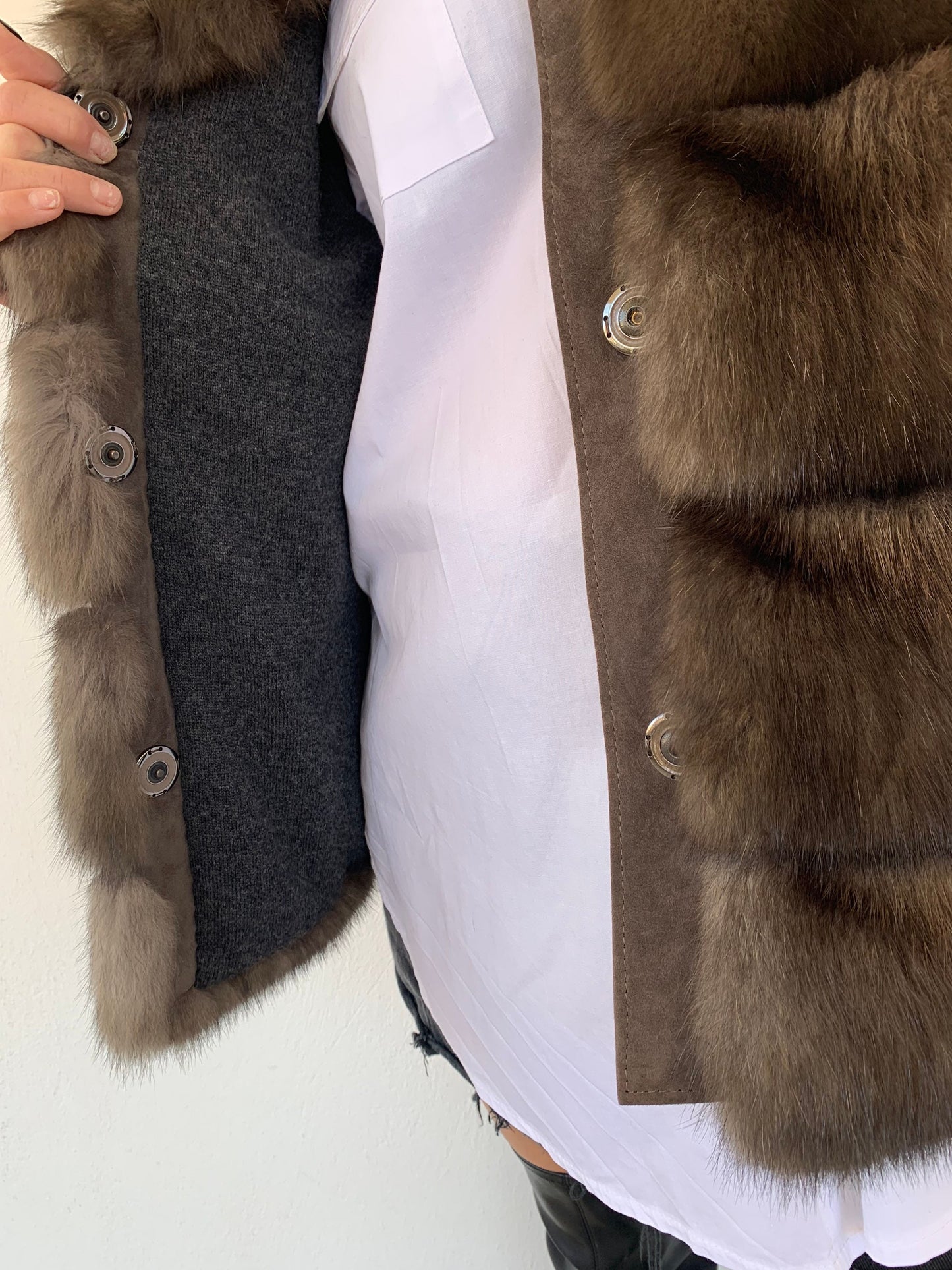 Barguzinsky Sable Fur Jacket: Brown Leather Trim, Cashmere Lined