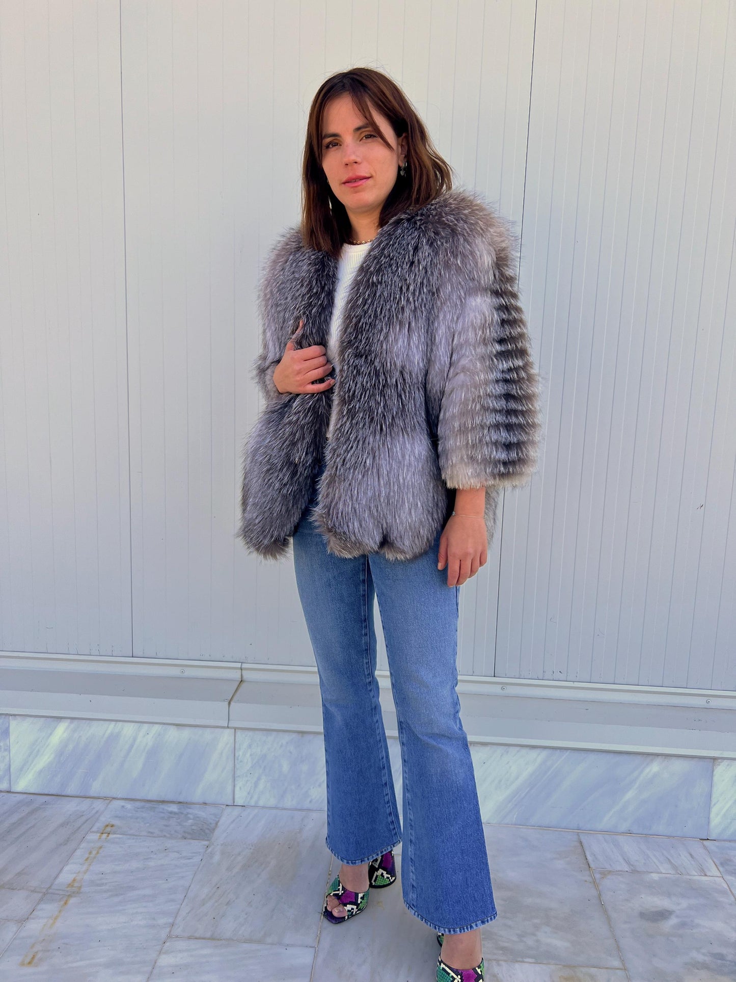 Handmade Grey Fox Fur Jacket: Lightweight, Everyday Fluffy Coat