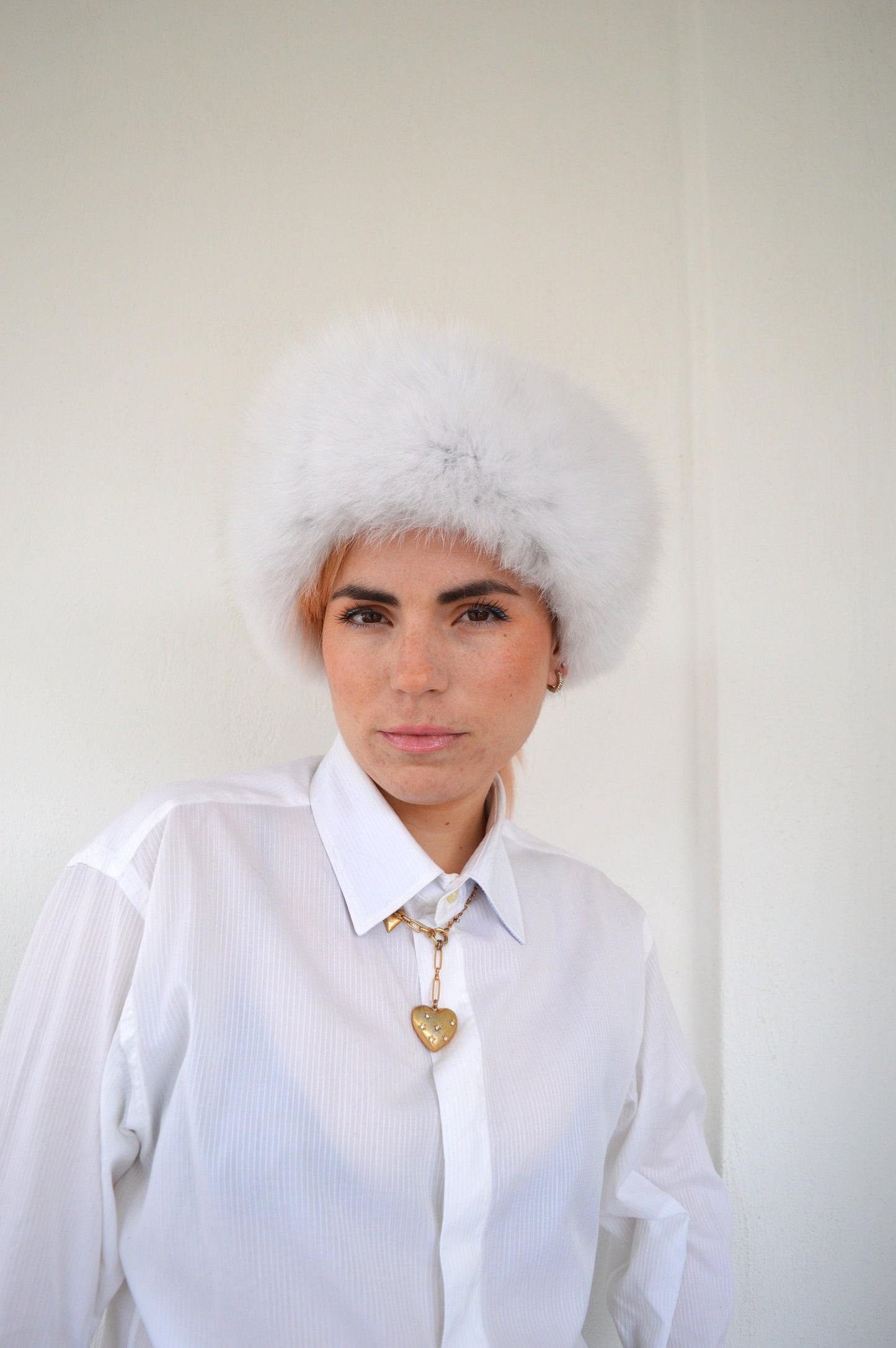 White Fox Fur Headband Collar: Elastic Winter Loop Scarf