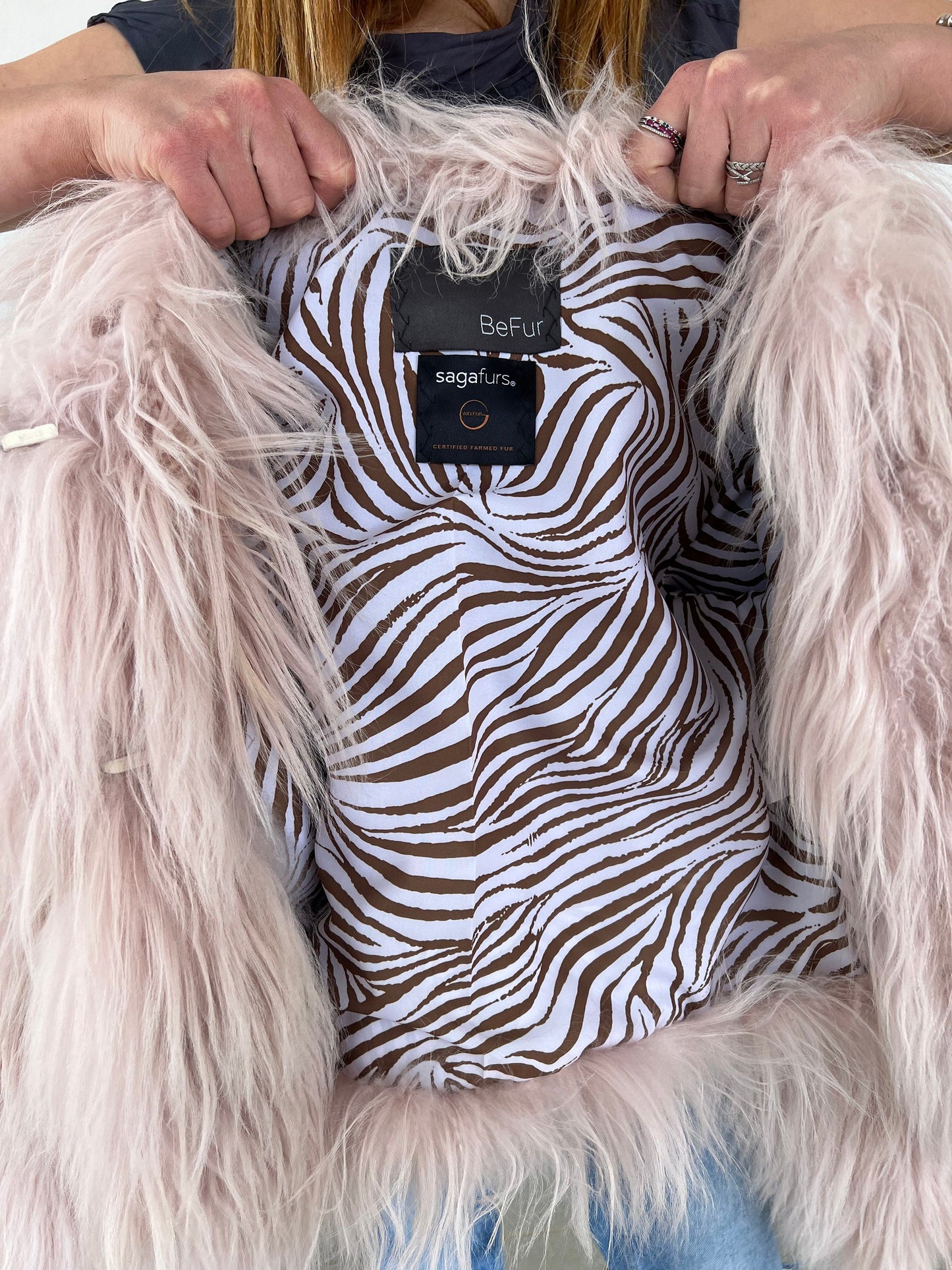 Handmade Mongolian Fur Jacket: Collarless Winter Coat, Dusty Rose