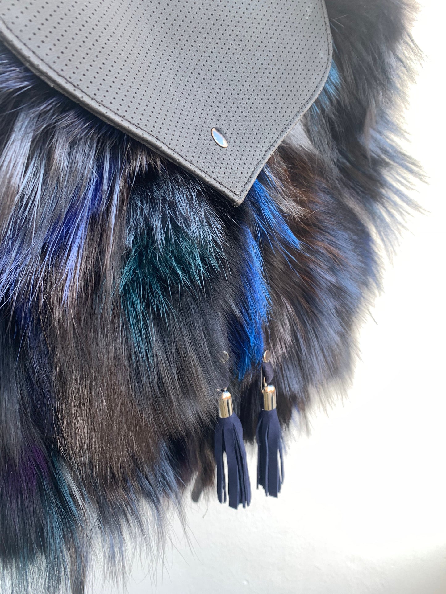 Real Fox Fur Leather Backpack: Handmade Rucksack Laptop Bag