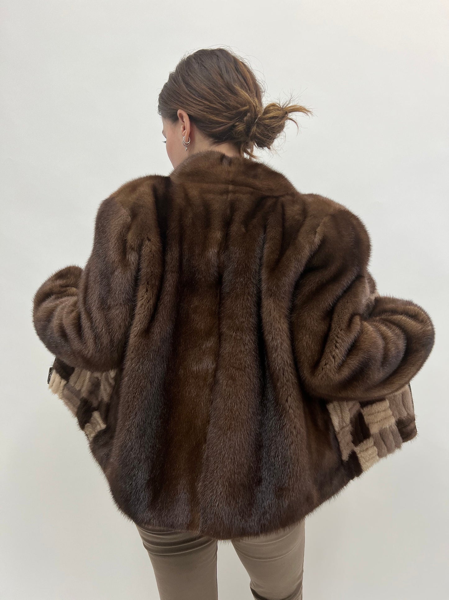 Intarsia Brown Mink Fur Jacket: Lightweight Zip Coat, Saga Fur