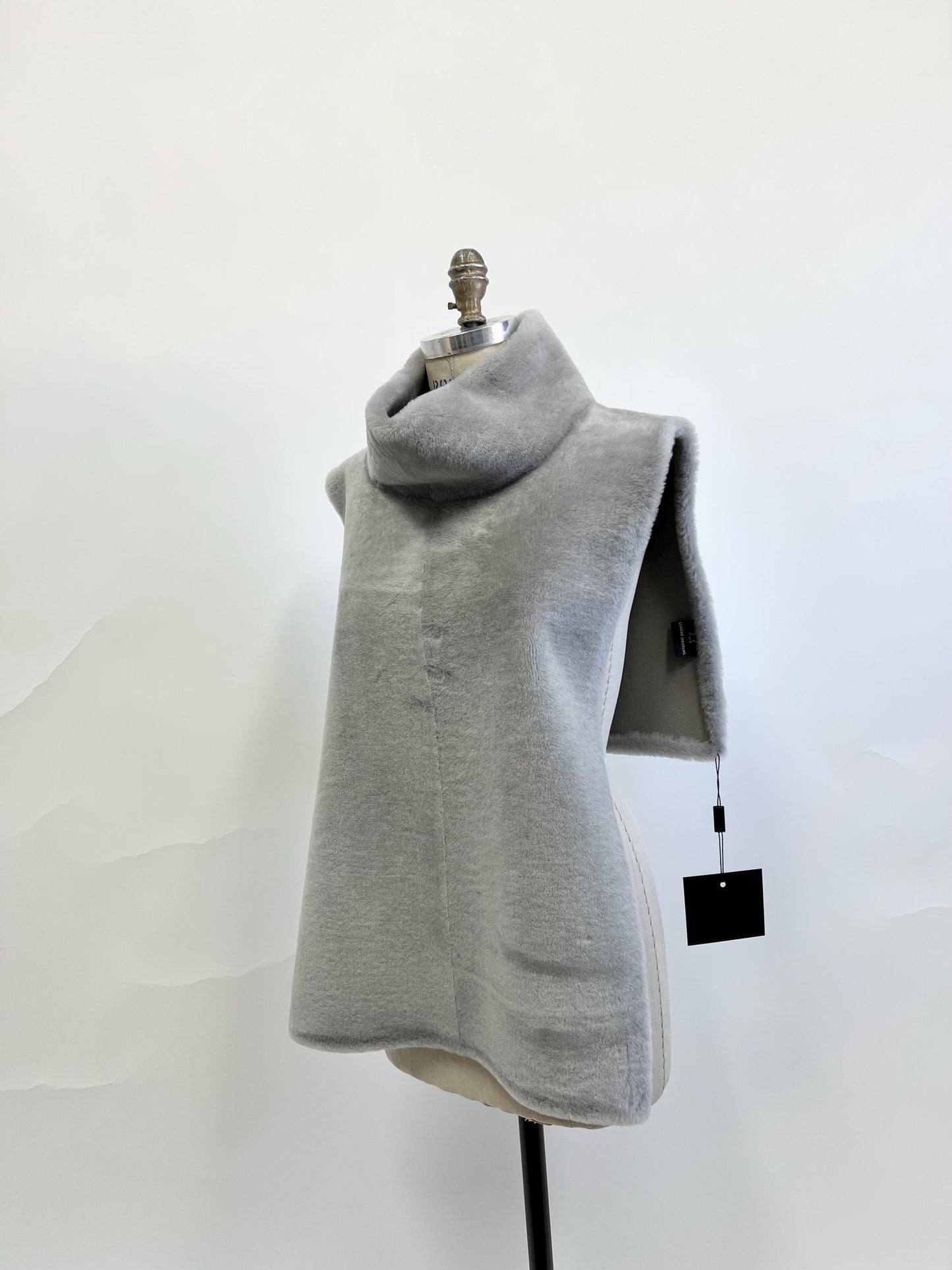 Turtleneck  warmer Shearling Shawl Poncho: Off White Fur with Cuffs